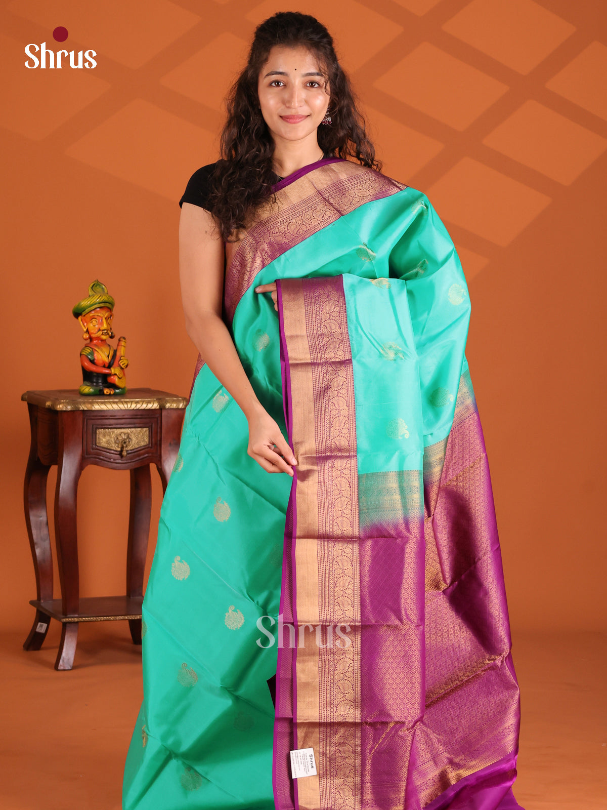 Teal & Purple - Kanchipuram-halfpure Saree - Shop on Shrus.com