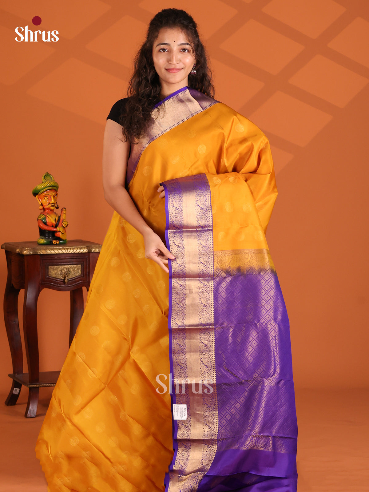 Mustard & Violet - Kanchipuram-halfpure Saree