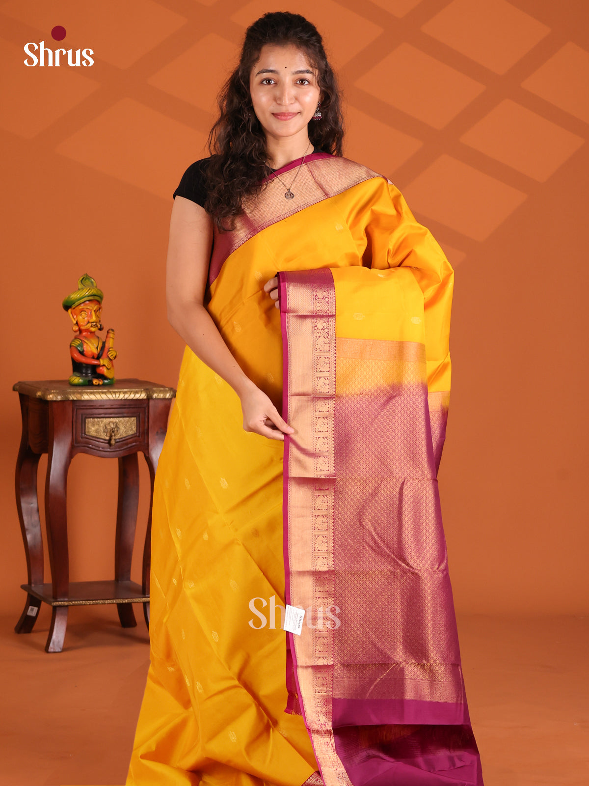Yellow & Purple - Kanchipuram-halfpure Saree - Shop on Shrus.com