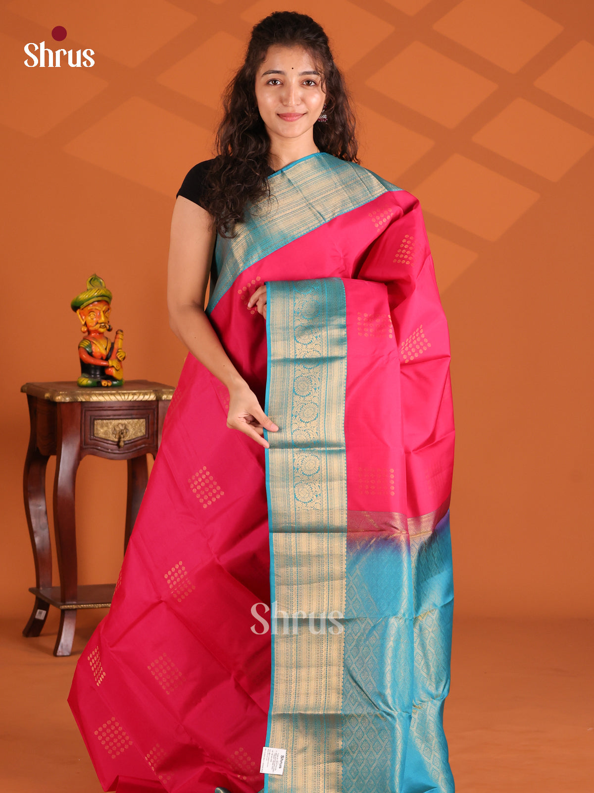Pink & Blue - Kanchipuram-halfpure Saree