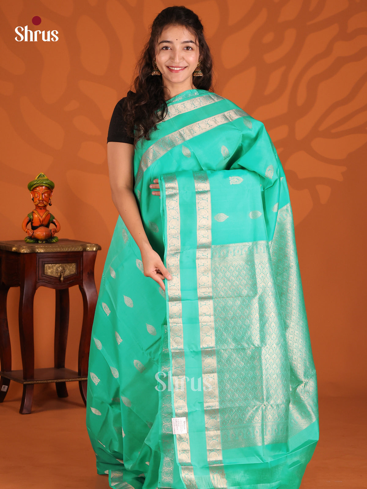 Teal(Single Tone)- Kanchipuram-halfpure Saree