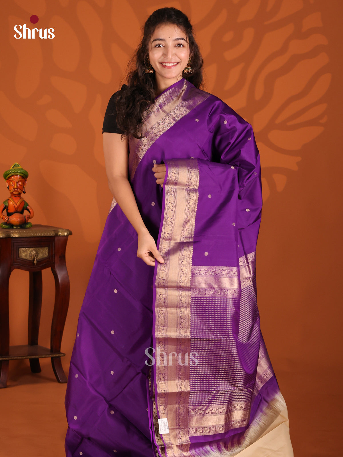 Violet & Cream- Kanchipuram-halfpure Saree
