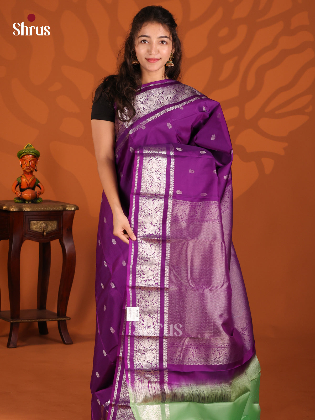 Violet & Pista green - Kanchipuram-halfpure Saree