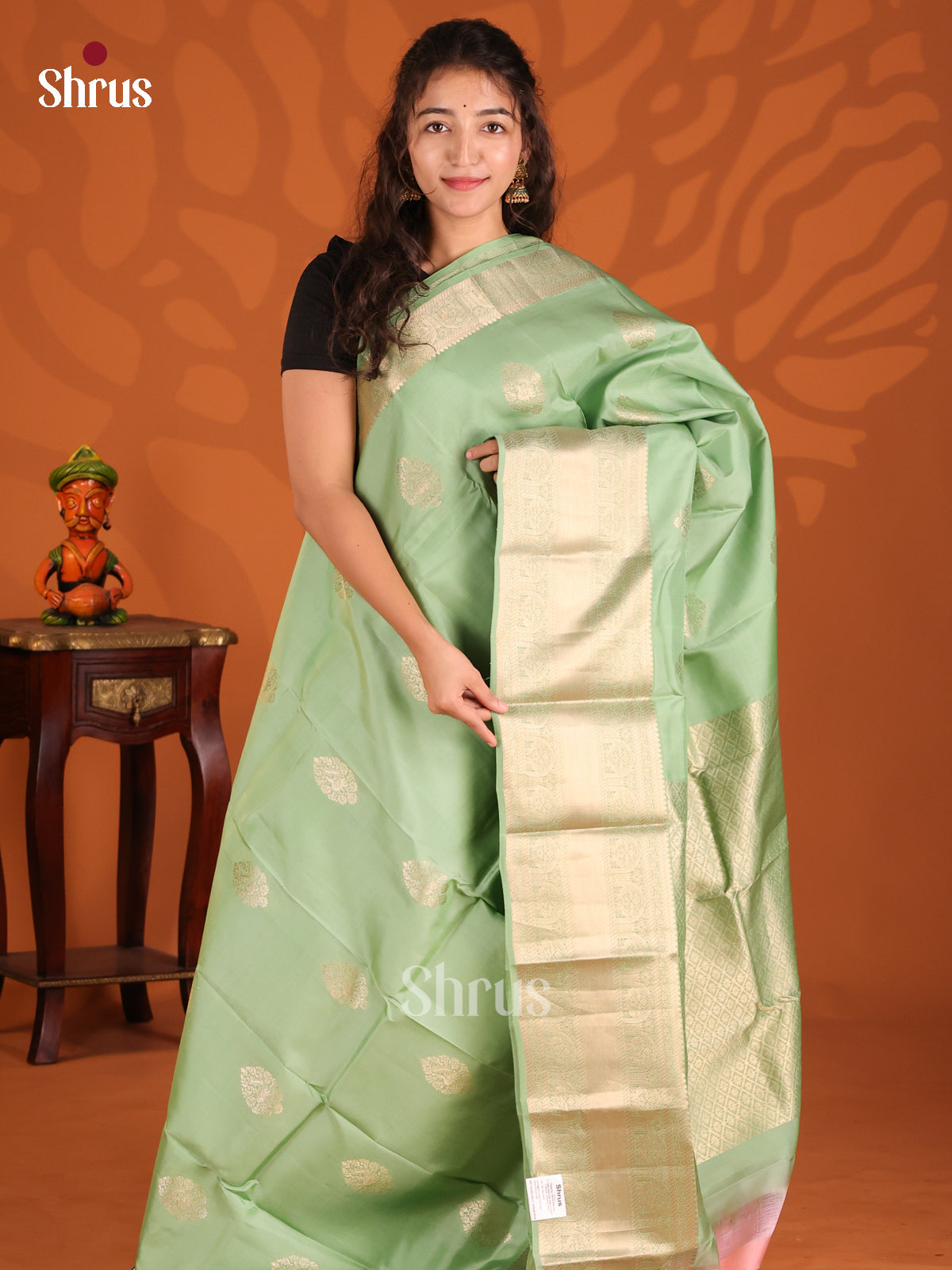Pista Green & Pink- Kanchipuram-halfpure Saree - Shop on Shrus.com