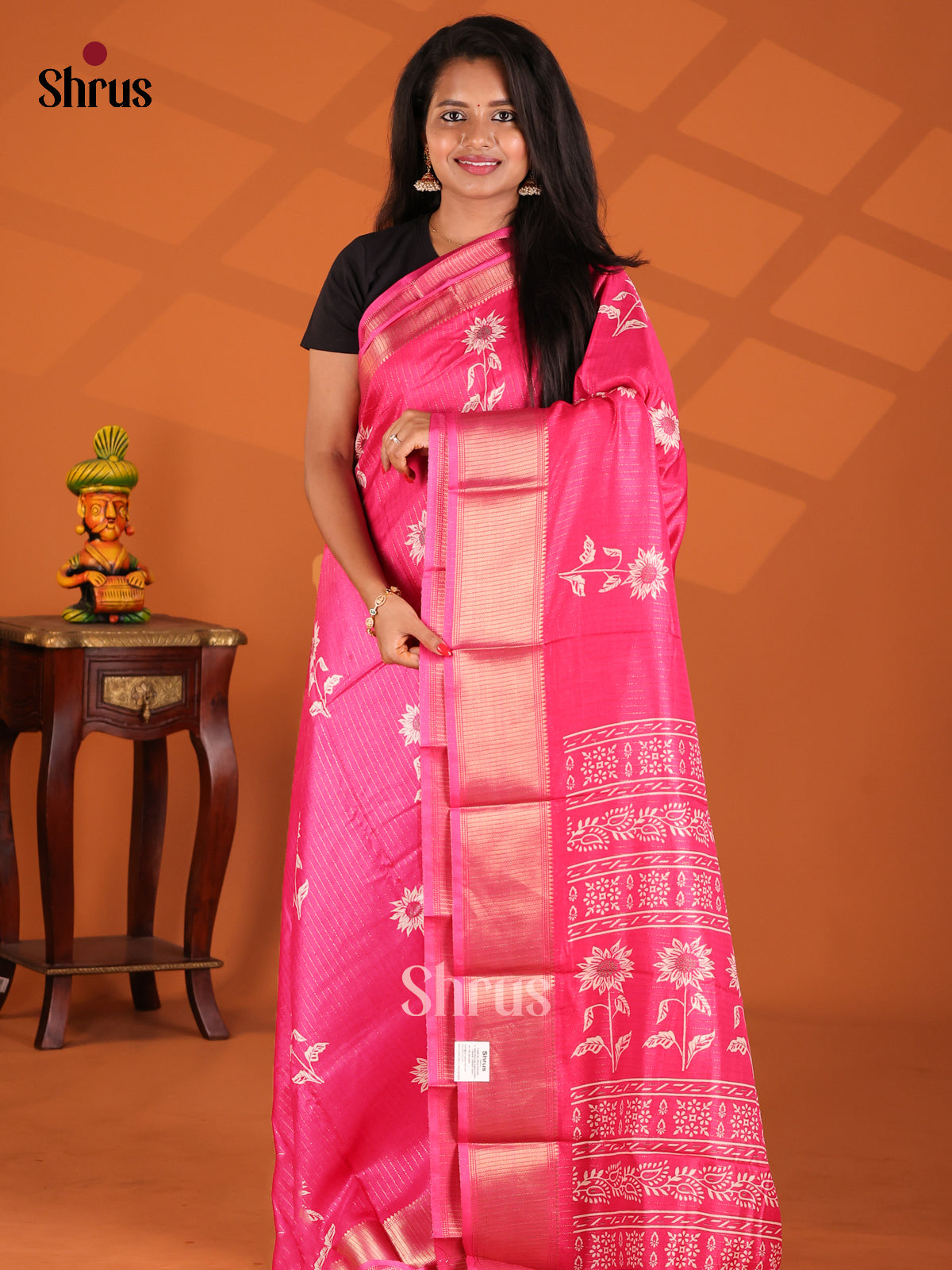 Pink - Semi Crepe Saree - Shop on Shrus.com