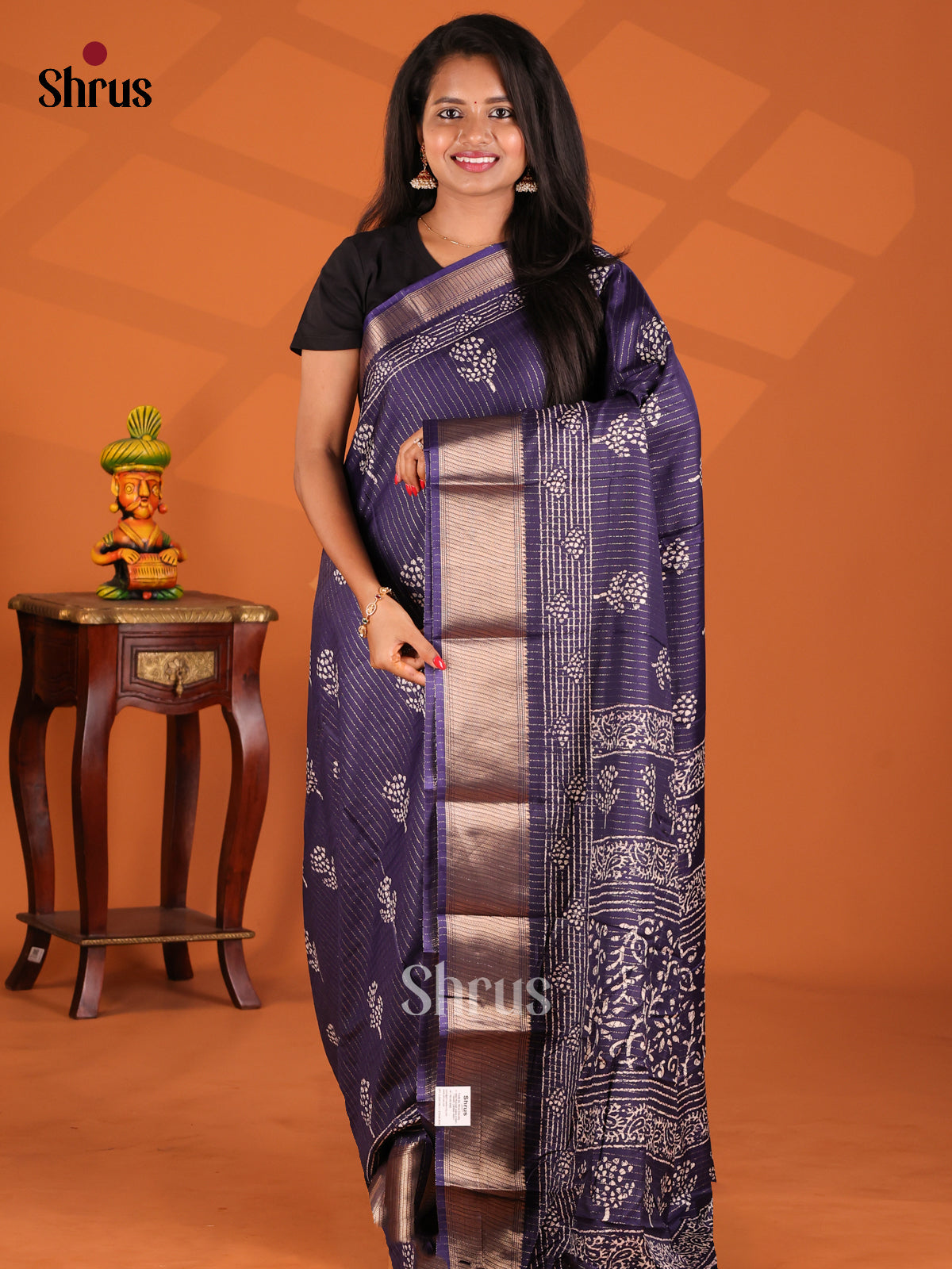 Blue - Semi Crepe Saree