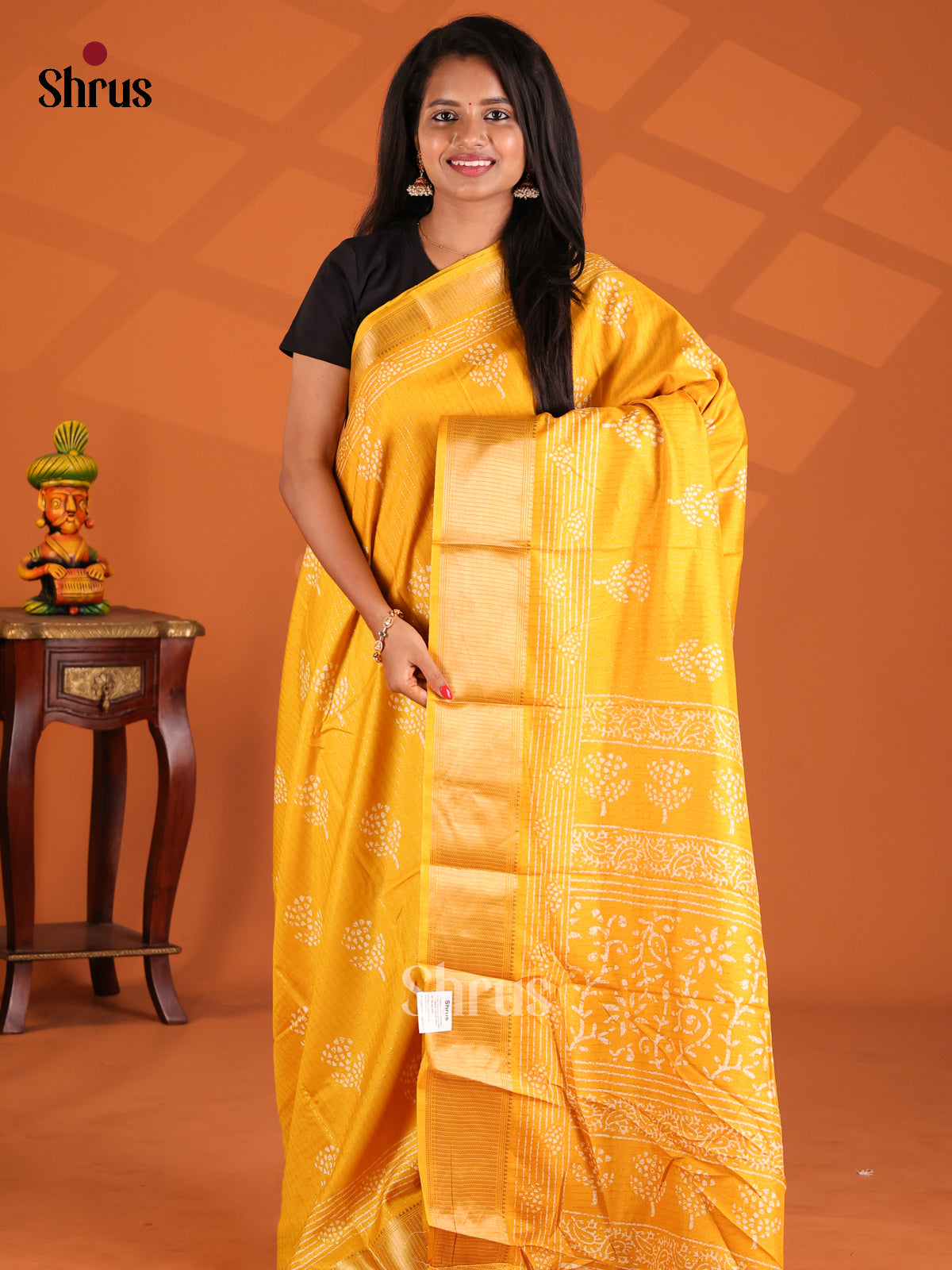 Mustard - Semi Crepe Saree - Shop on Shrus.com