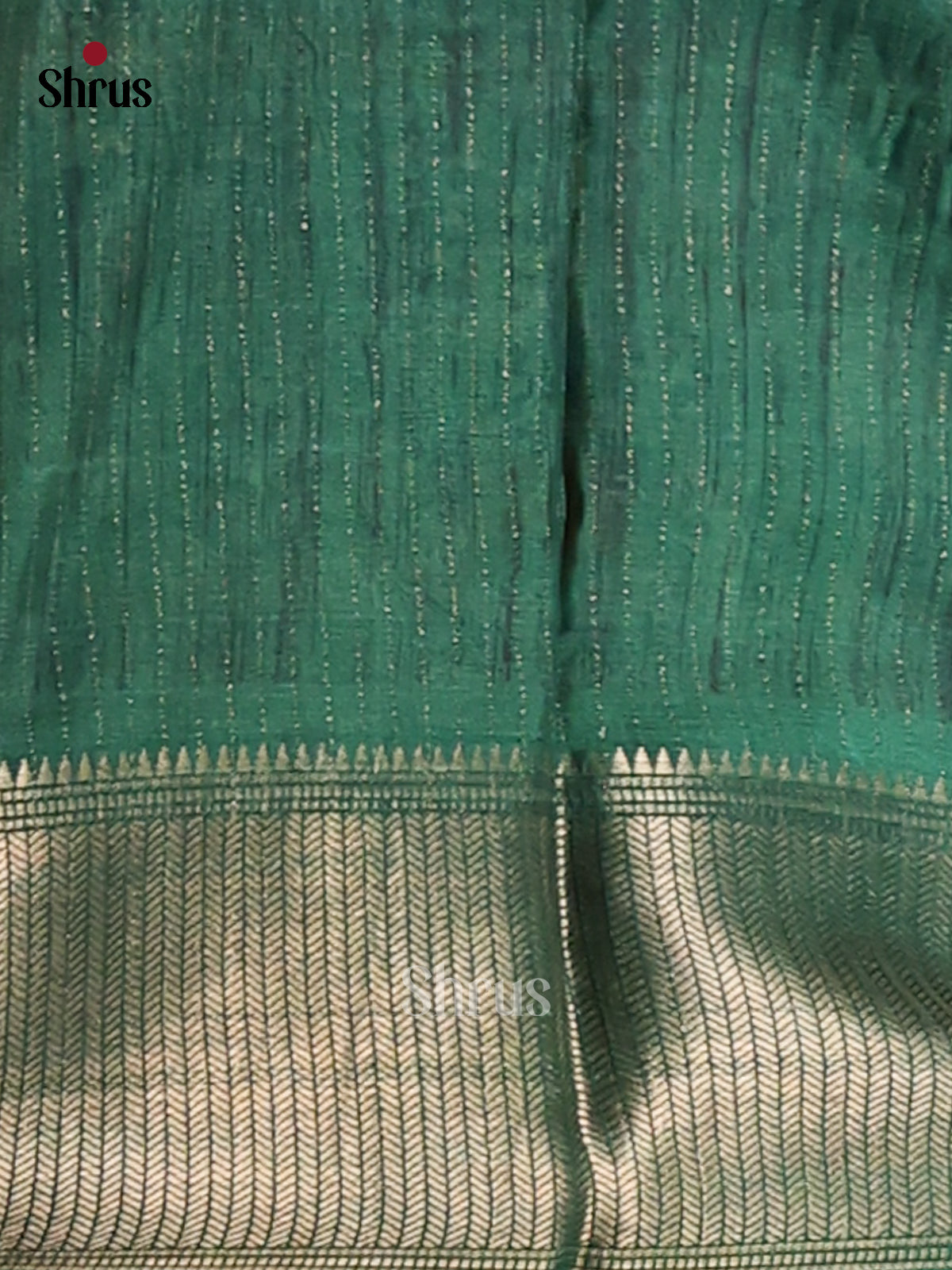 Cream & Green - Semi Crepe Saree