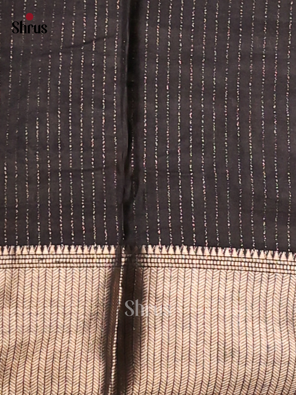 Cream & Black - Semi Crepe Saree