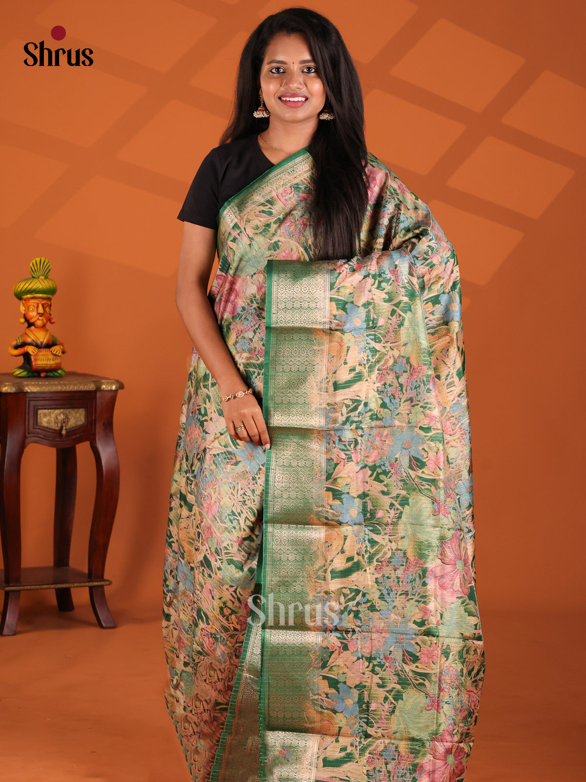 Green- Semi Crepe Saree - Shop on Shrus.com