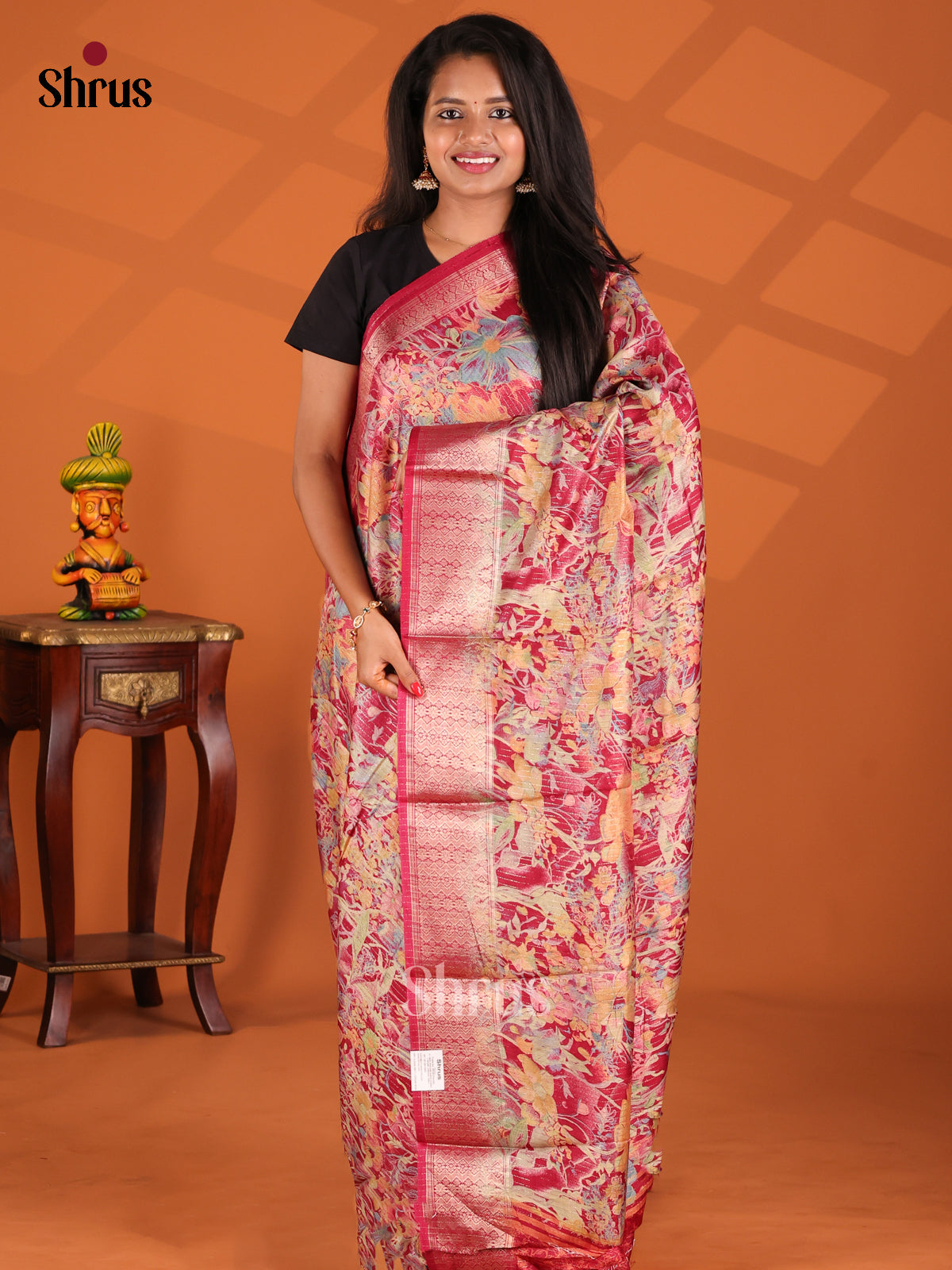 Red - Semi Crepe Saree - Shop on Shrus.com