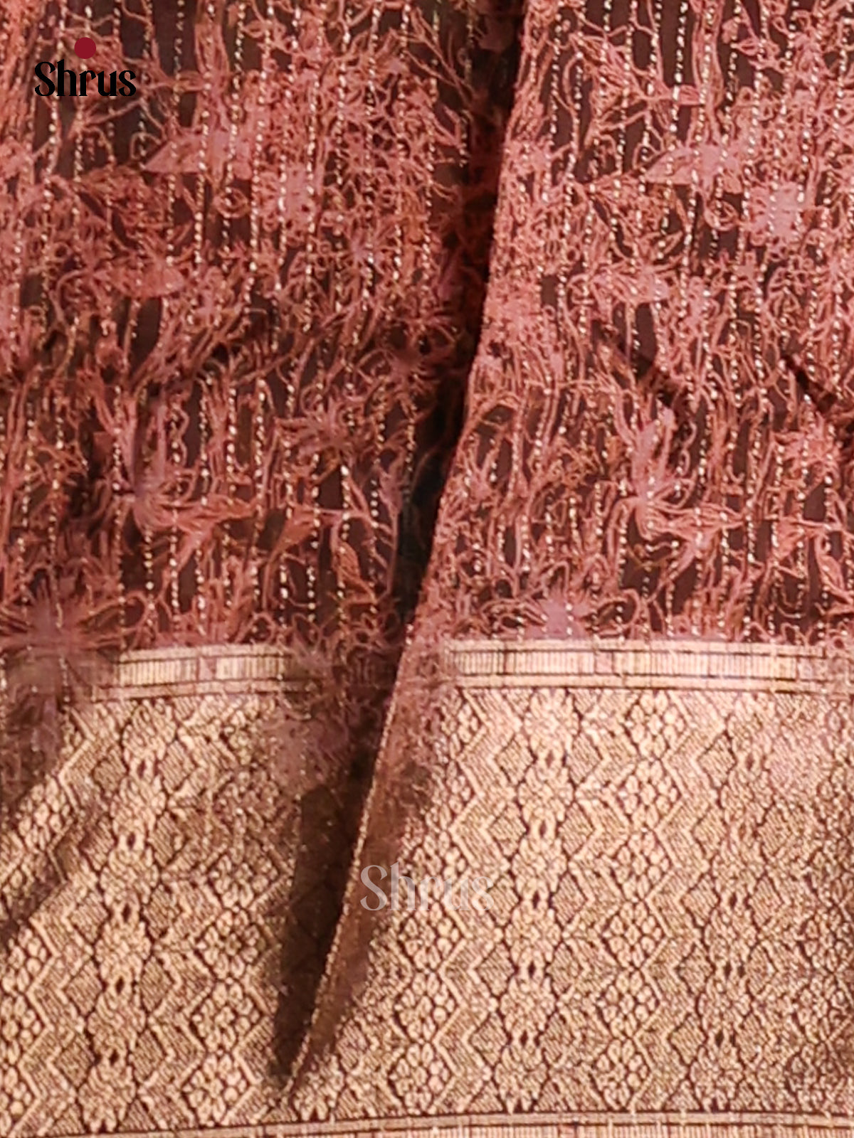 Brown - Semi Crepe Saree