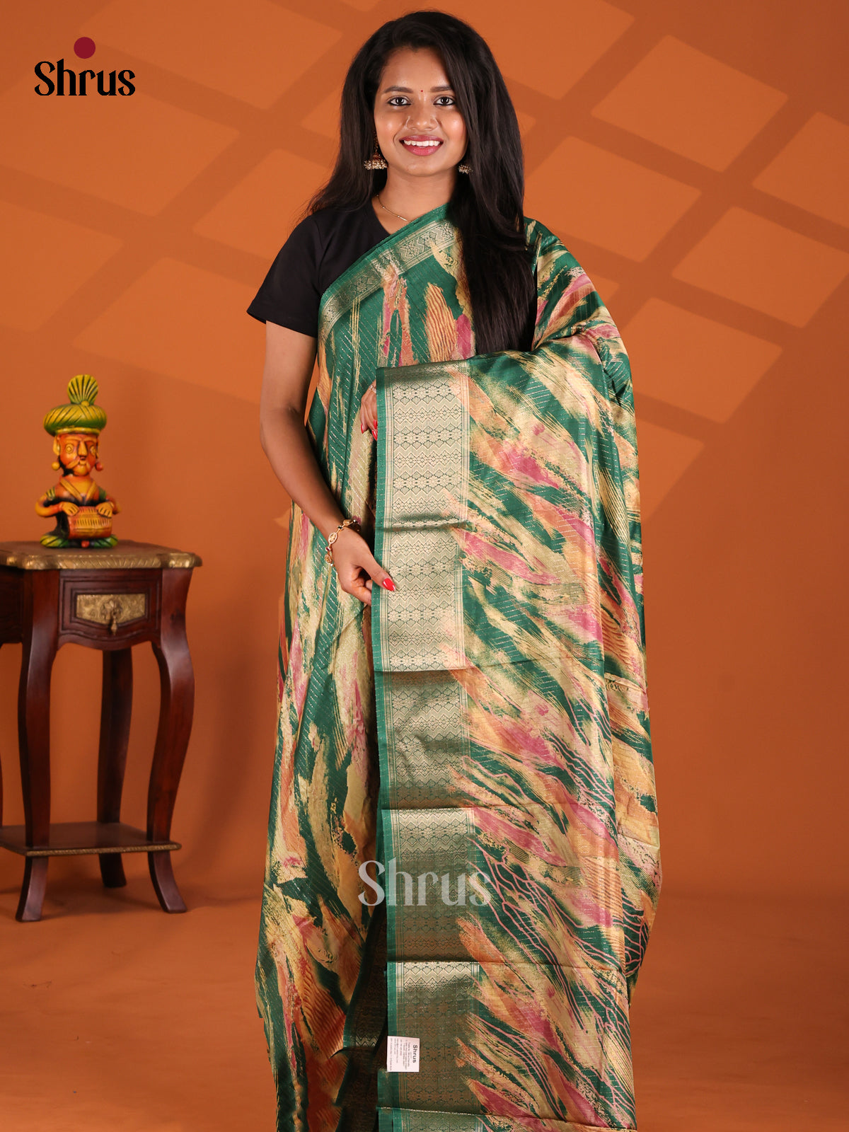 Green- Semi Crepe Saree - Shop on Shrus.com