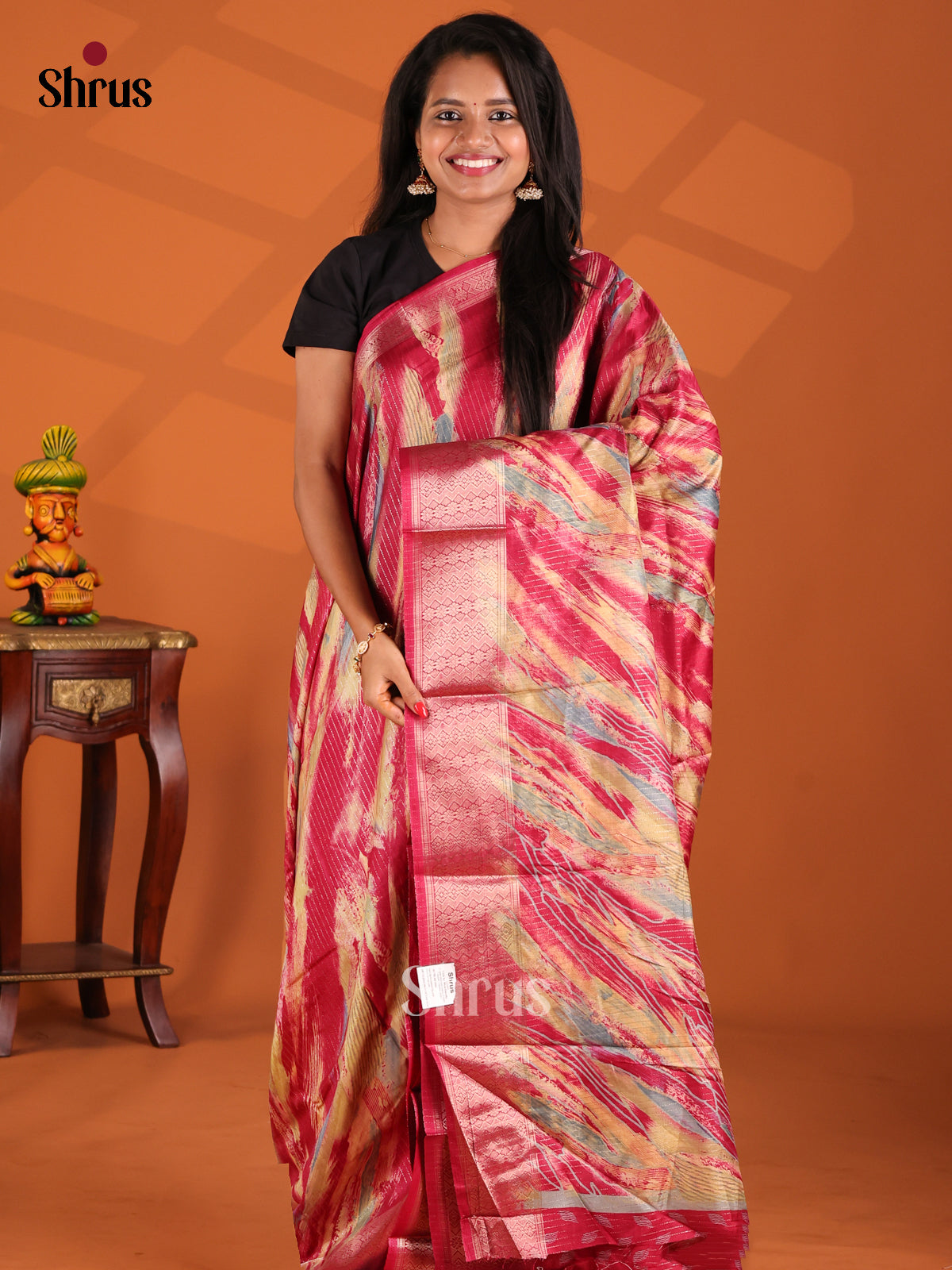 Red - Semi Crepe Saree - Shop on Shrus.com