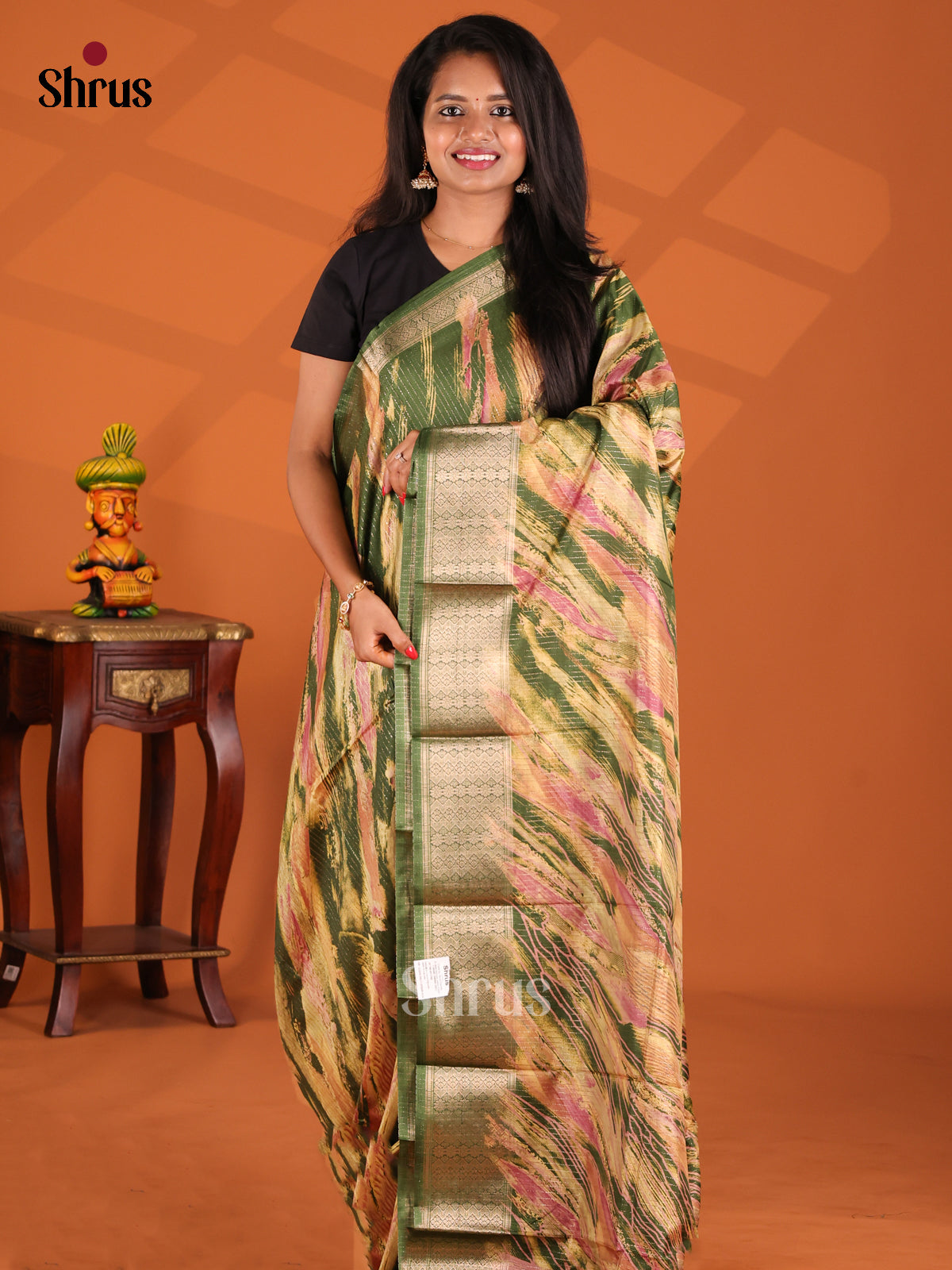 Green - Semi Crepe Saree - Shop on Shrus.com