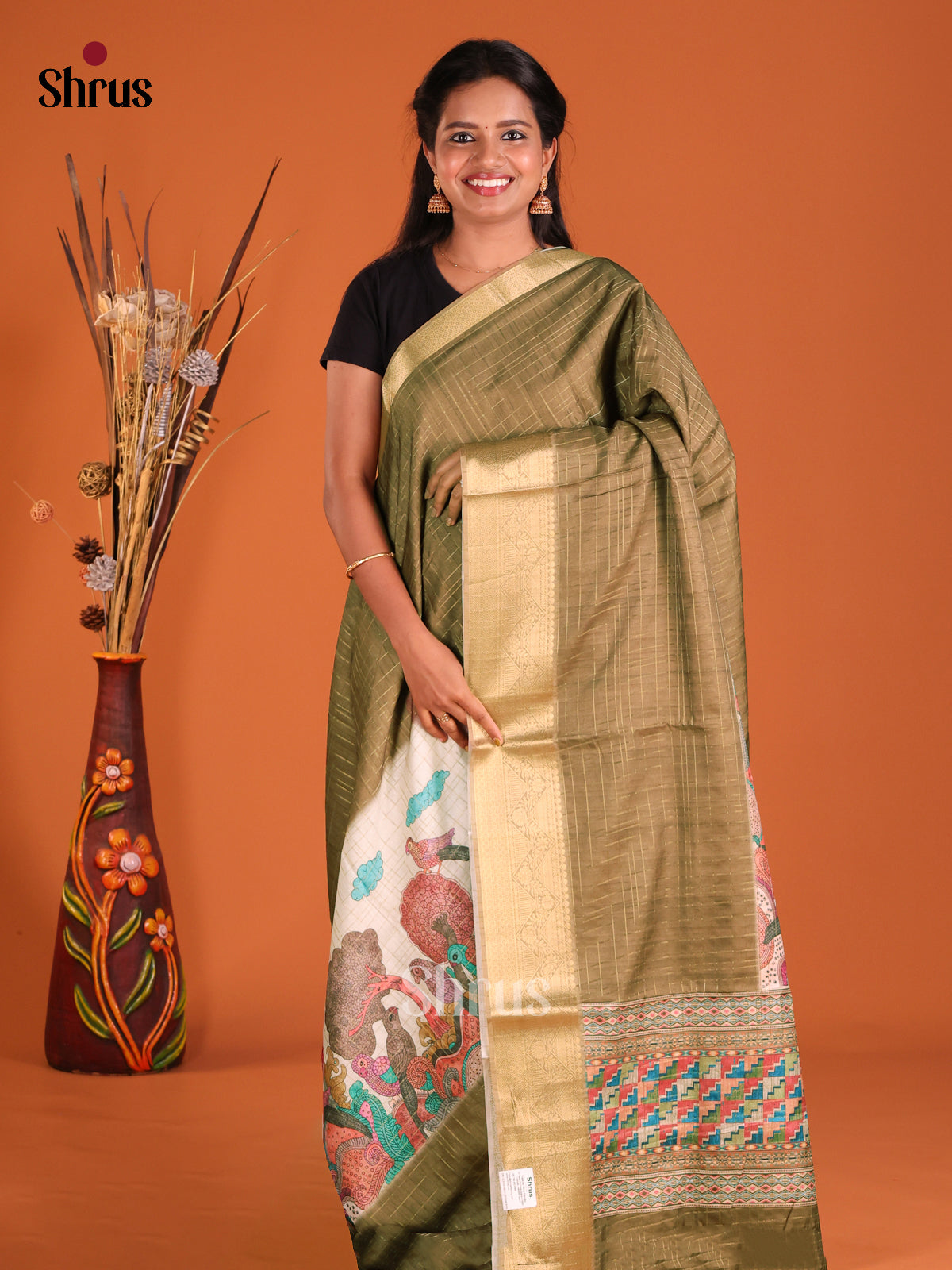 Chutney Green & Cream - Semi Dola silk Saree