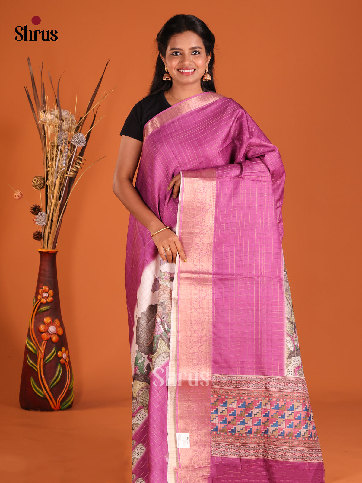 Pink & Cream - Semi Dola silk Saree