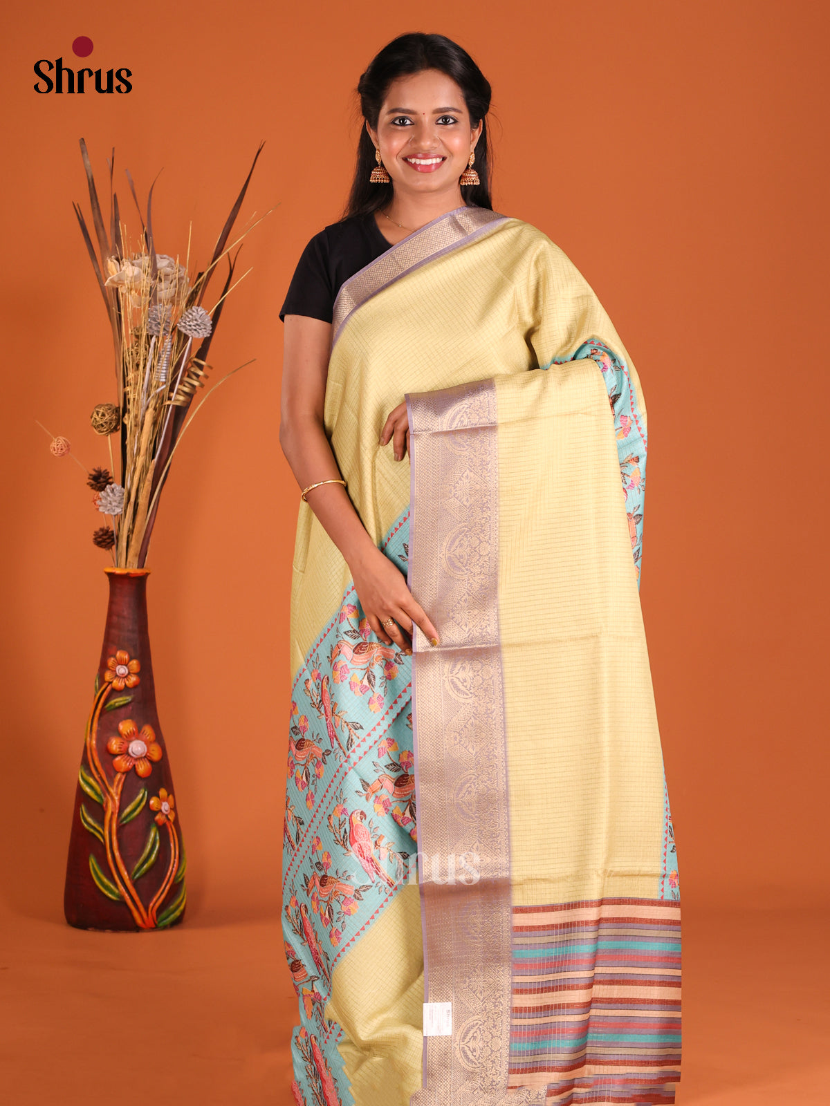 Blue & Yellow - Semi Dola silk Saree