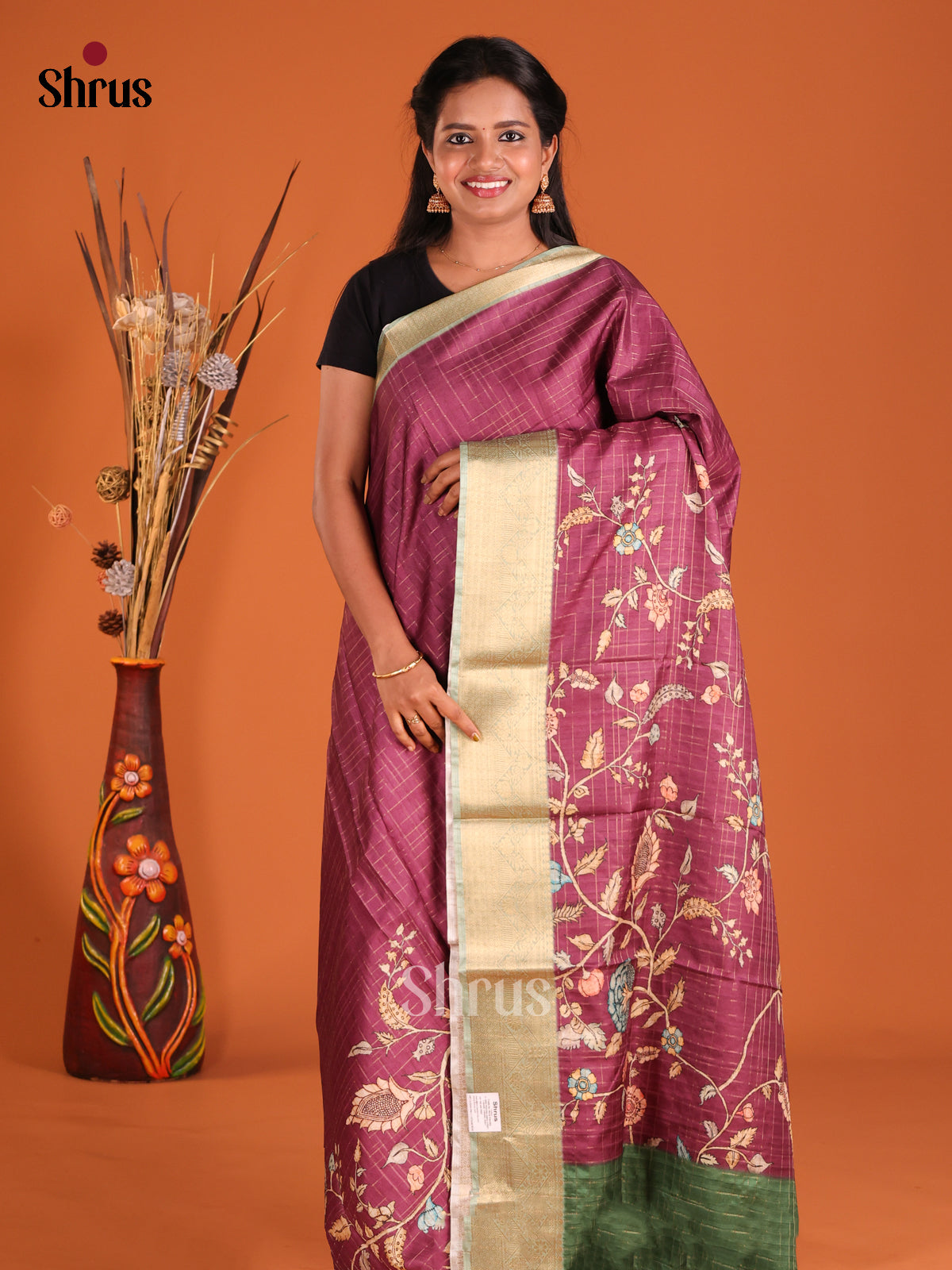 Purple & Green - Semi Dola silk Saree