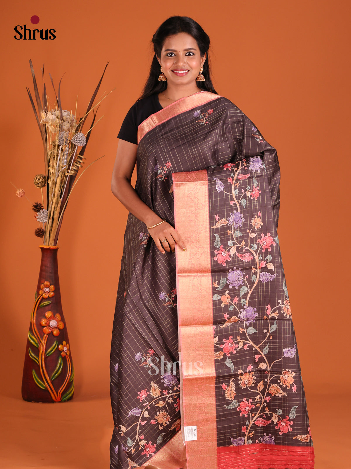 Black & Red- Semi Dola silk Saree