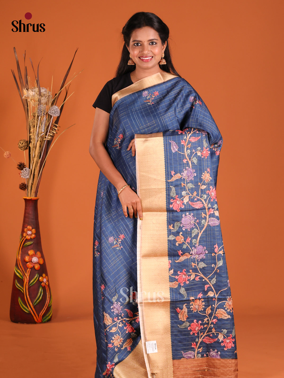 Blue & Brown - Semi Dola silk Saree
