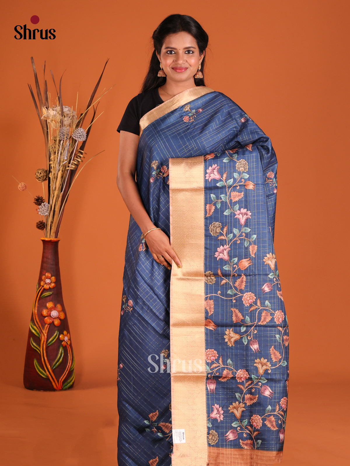 Blue & Brown - Semi Dola silk Saree