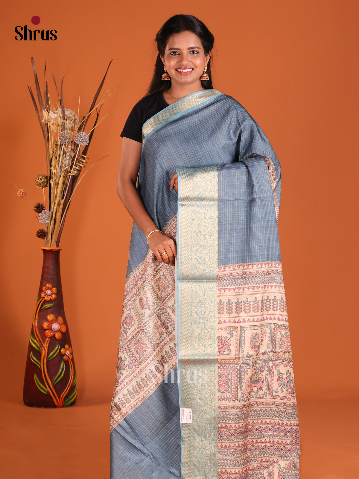 Grey & Cream - Semi Dola silk Saree