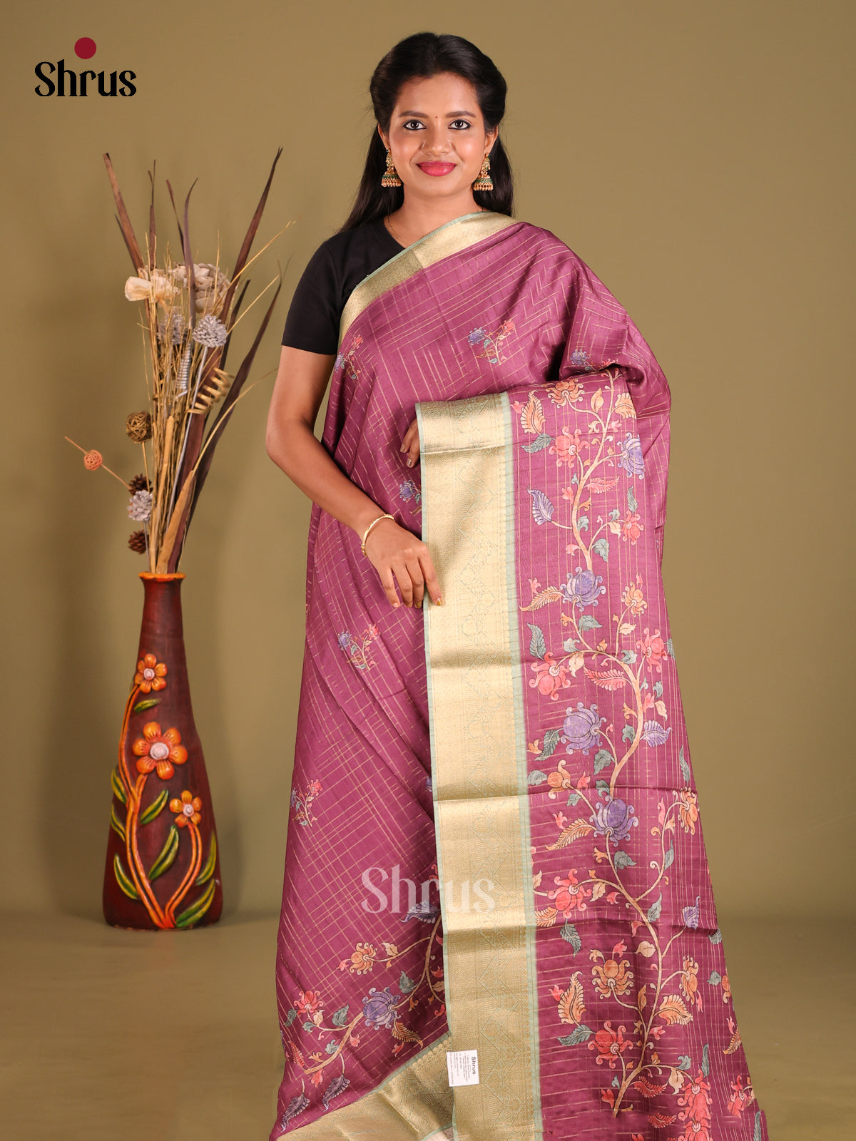 Purple & Green - Semi Dola silk Saree