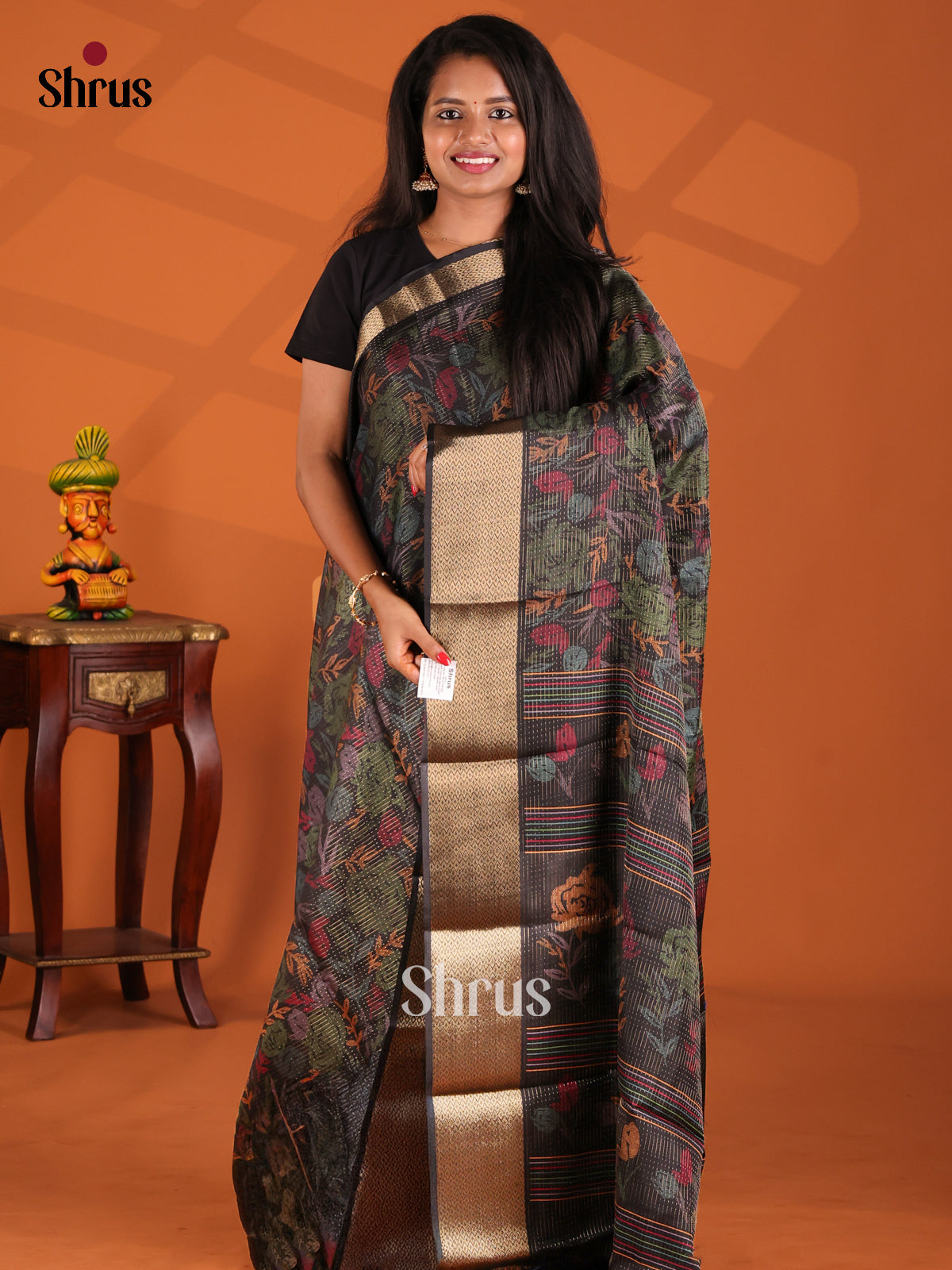 Black - Semi Crepe Saree