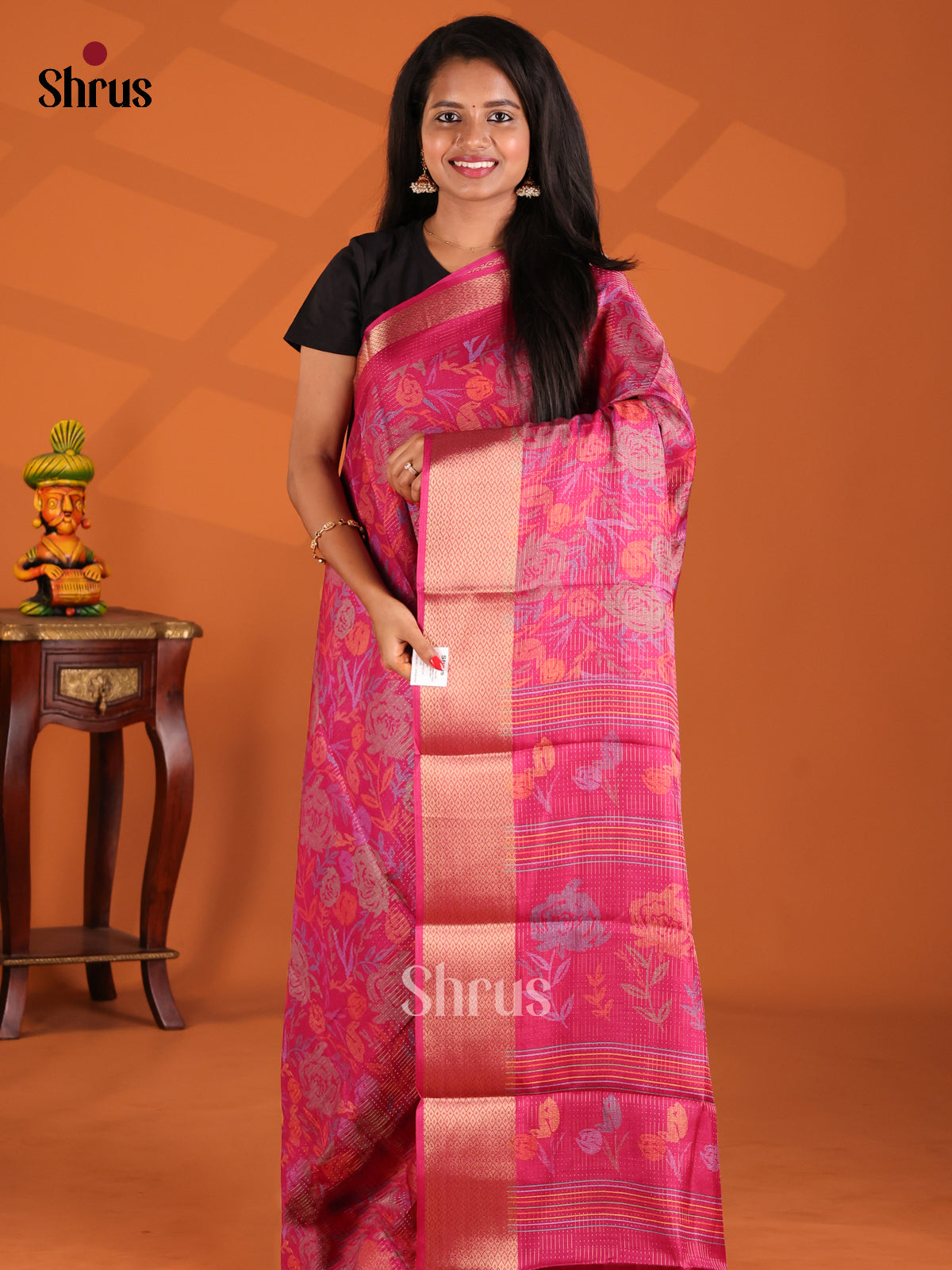 Pink- Semi Crepe Saree - Shop on Shrus.com