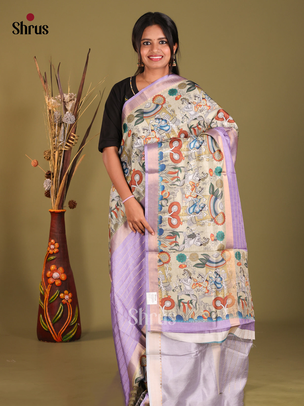 Lavender & Grey - Semi Dola silk Saree - Shop on Shrus.com