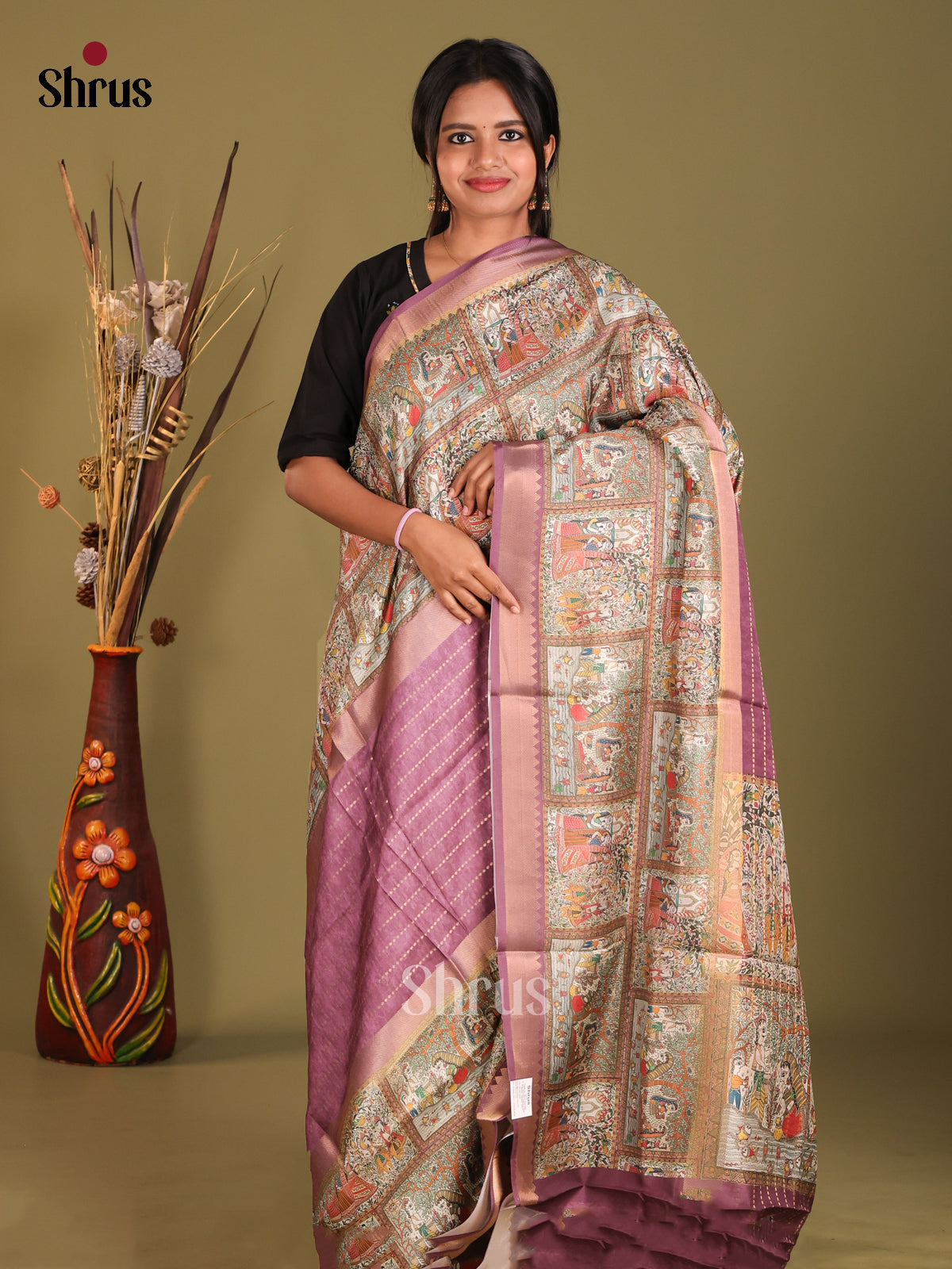 Grey & Purple - Semi Dola silk Saree - Shop on Shrus.com