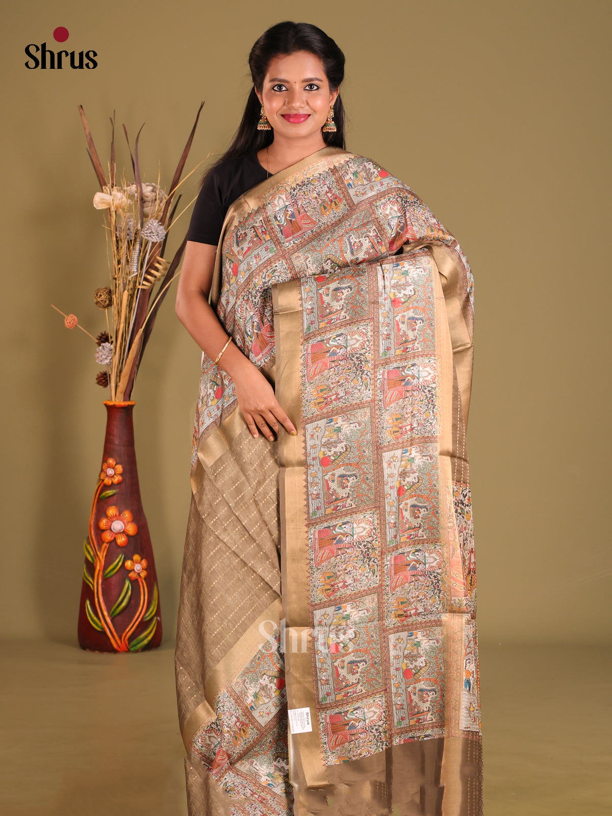 Grey - Semi Dola silk Saree - Shop on Shrus.com