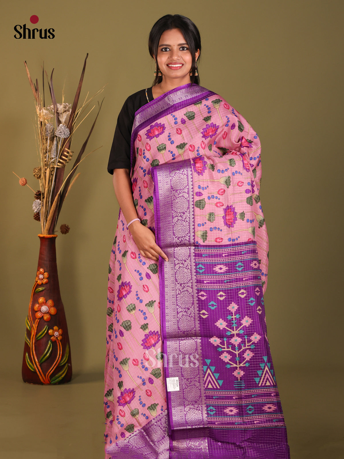 Pink & Purple - Semi Dola silk Saree - Shop on Shrus.com