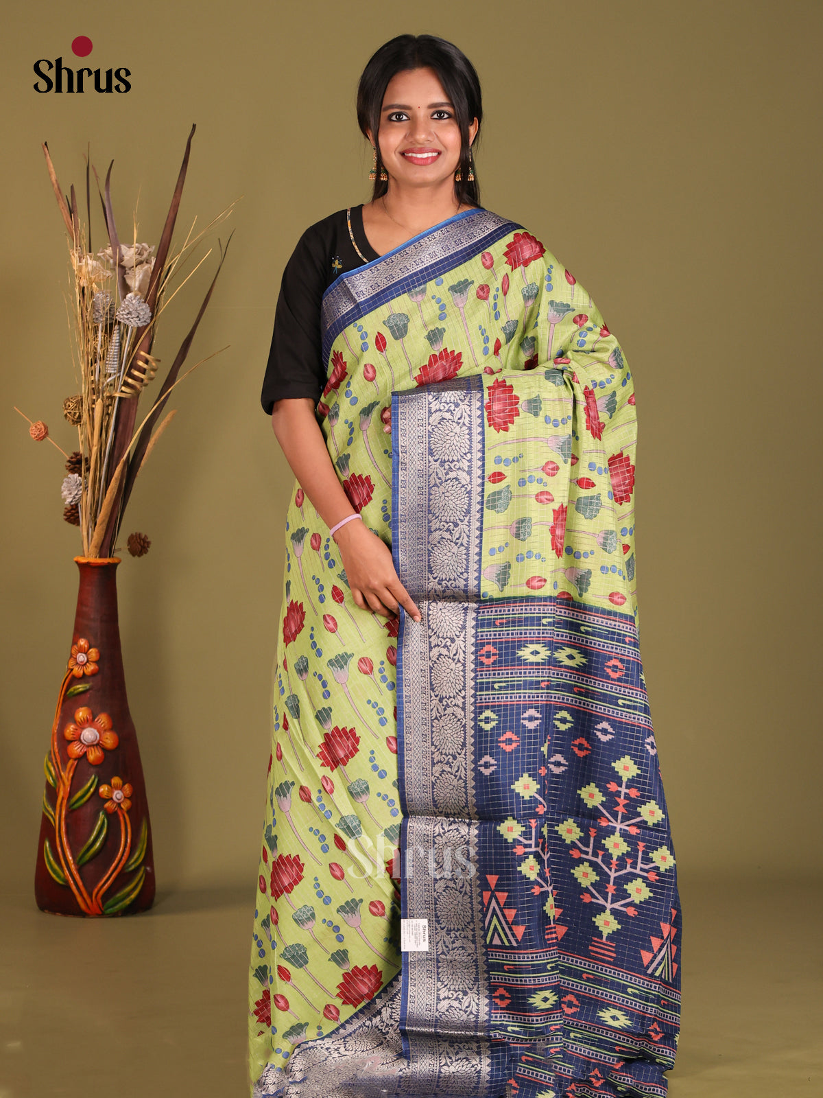 Green & Blue - Semi Dola silk Saree - Shop on Shrus.com