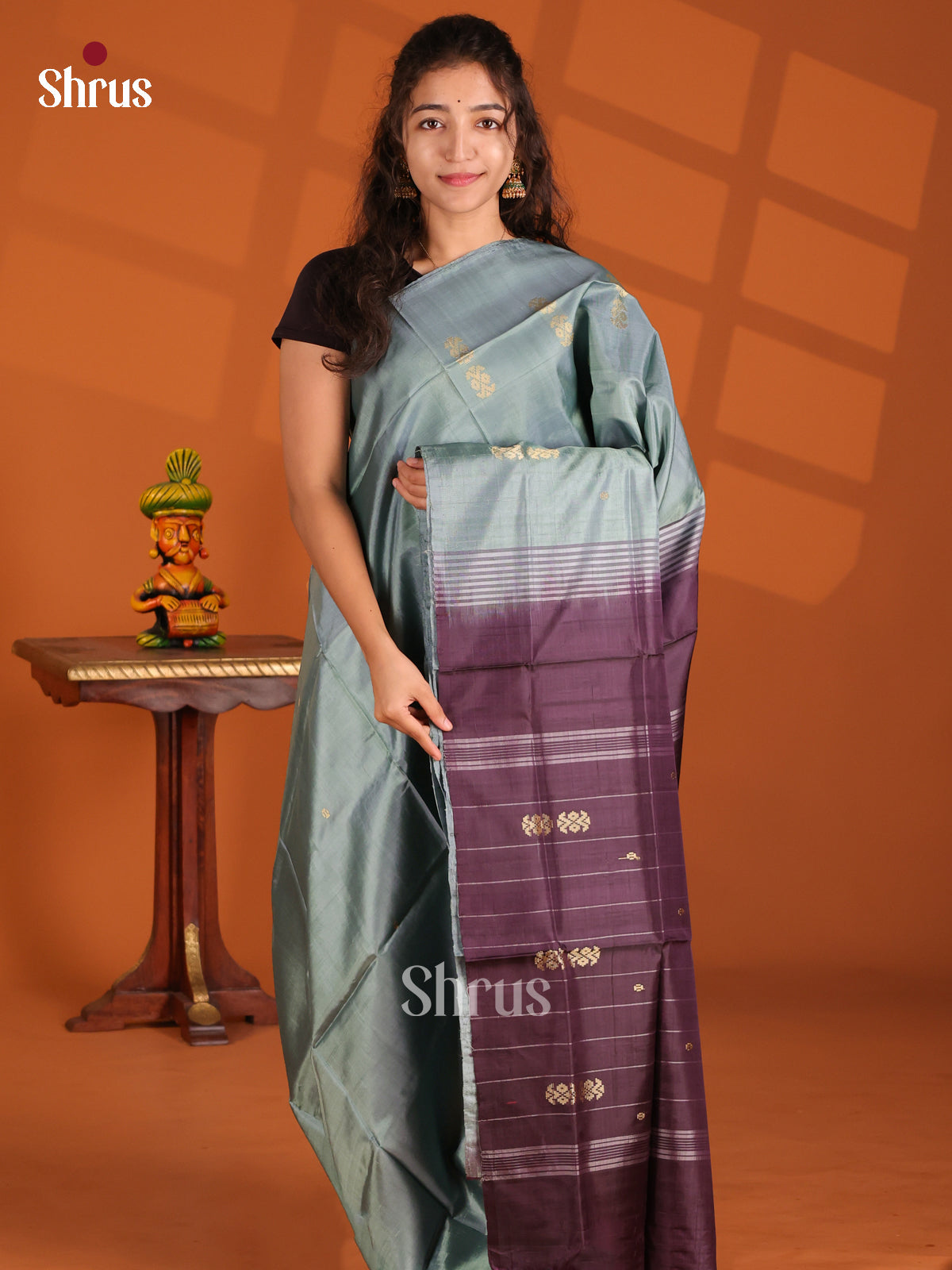 Grey & Purple- Banana Pith Saree - Shop on Shrus.com