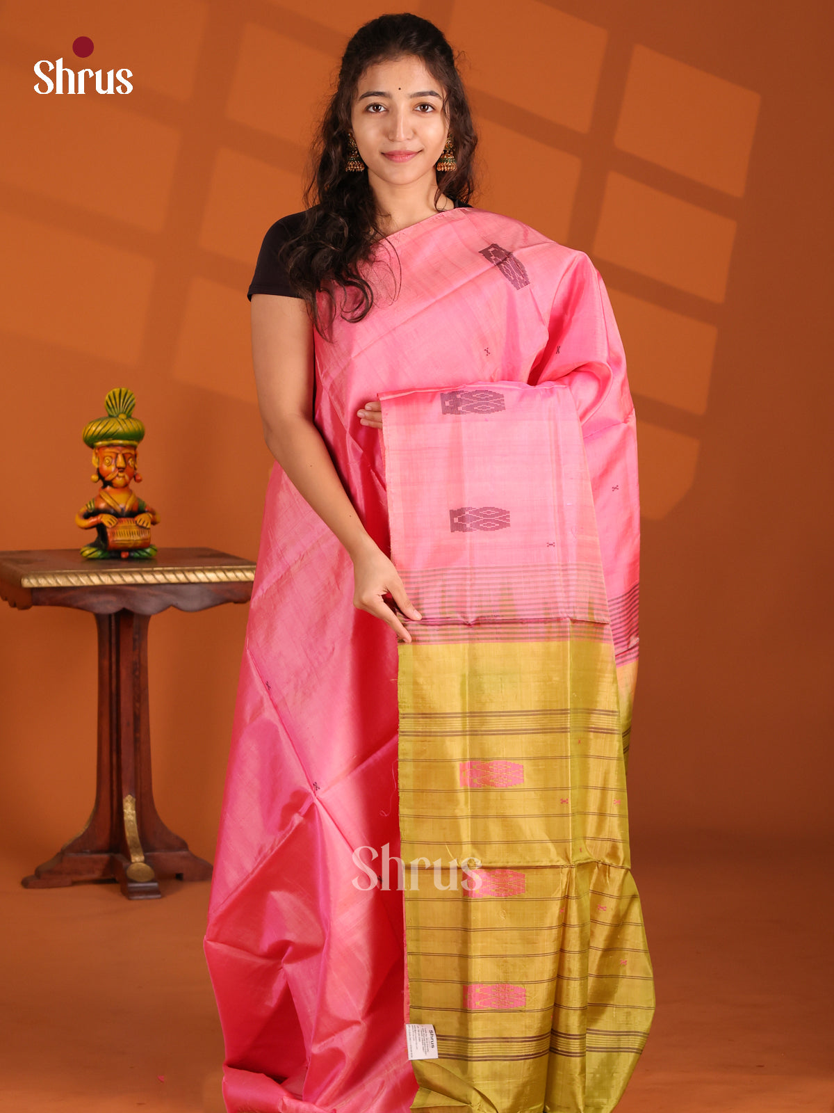 Pink & Mustard - Banana Pith Saree - Shop on Shrus.com