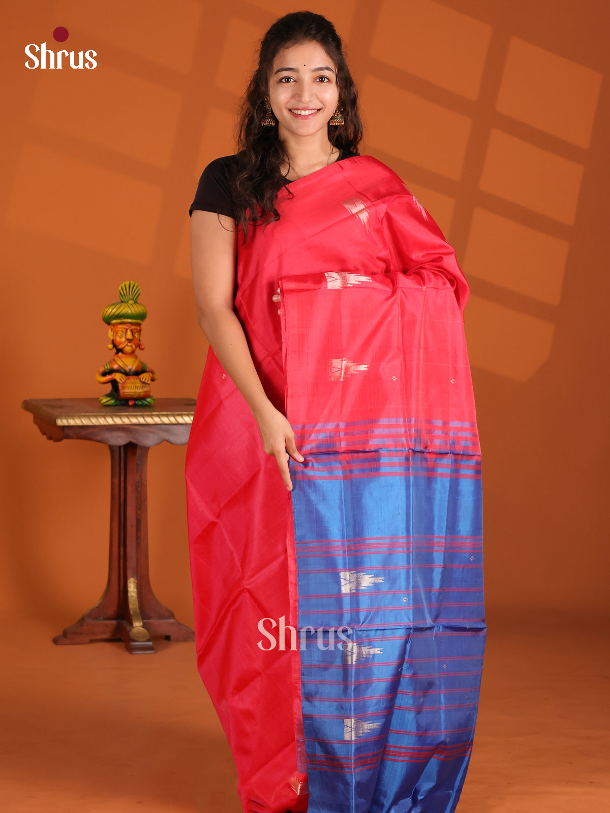 Red & Blue- Banana Pith Saree - Shop on Shrus.com