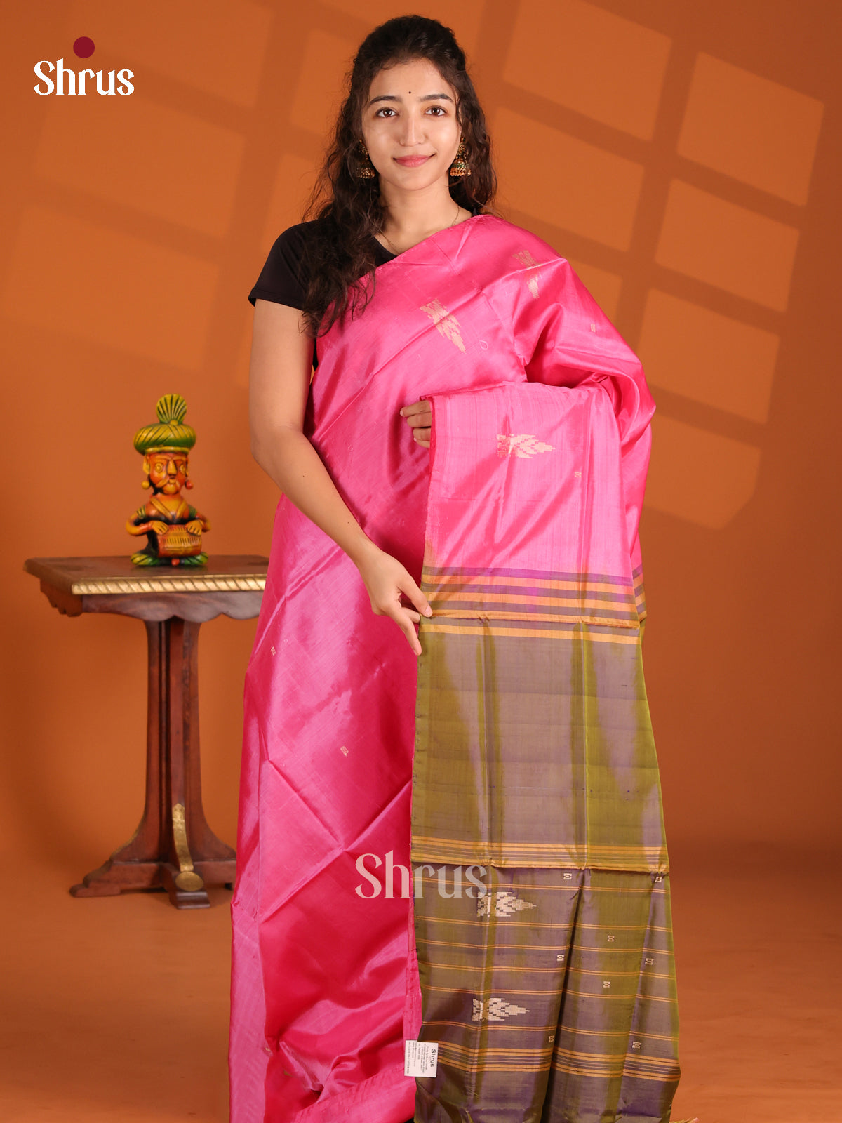 Pink & double Shaded Green- Banana Pith Saree - Shop on Shrus.com