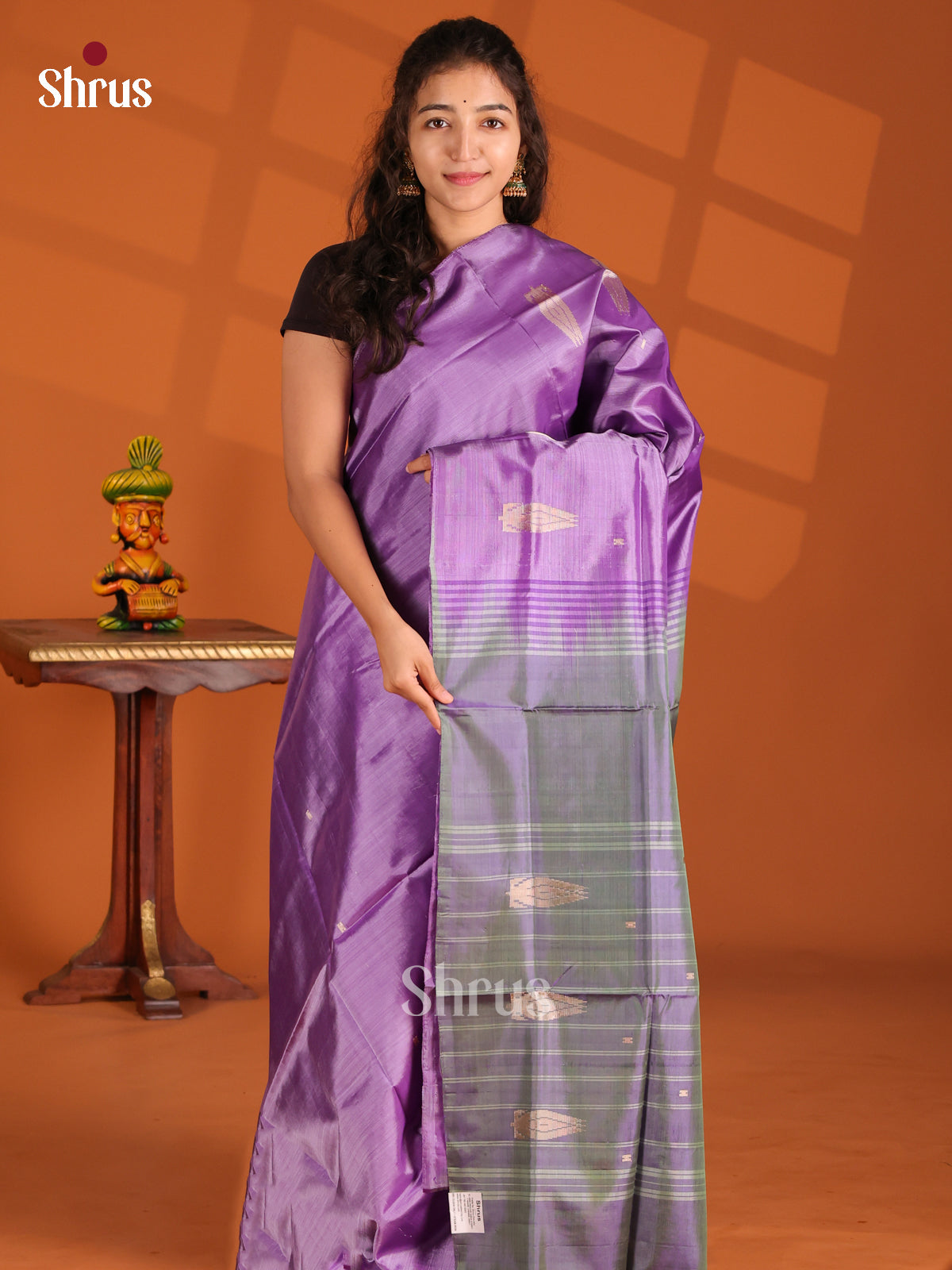 Purple & Grey- Banana Pith Saree - Shop on Shrus.com
