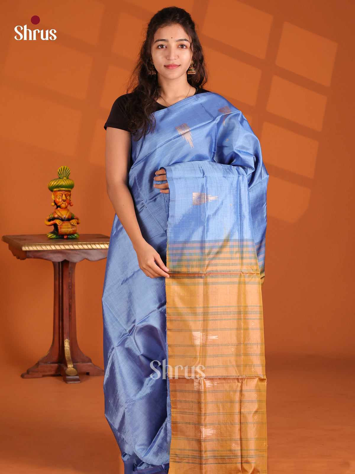 Blue & Brown- Banana Pith Saree