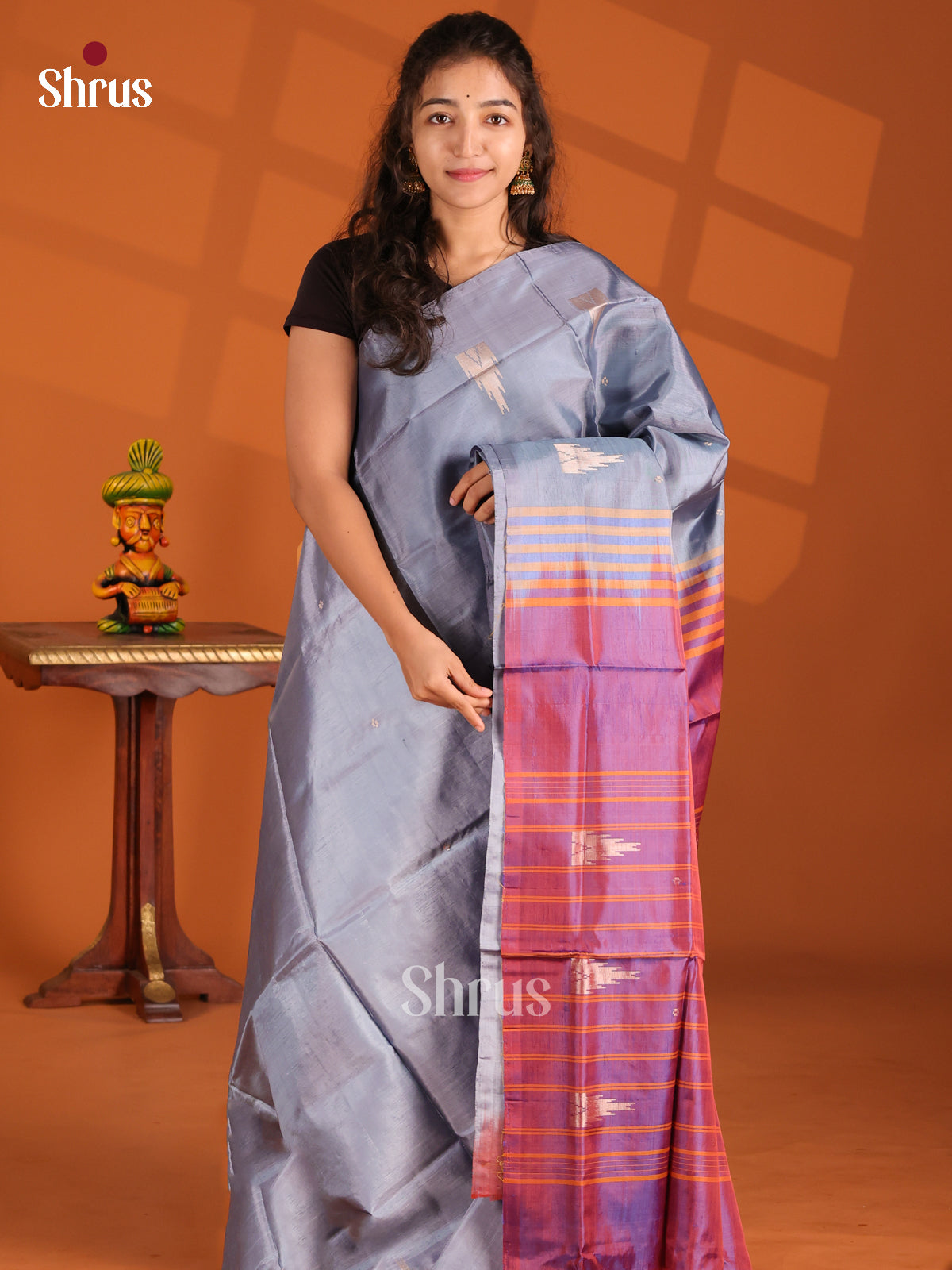 Grey & Purple- Banana Pith Saree - Shop on Shrus.com