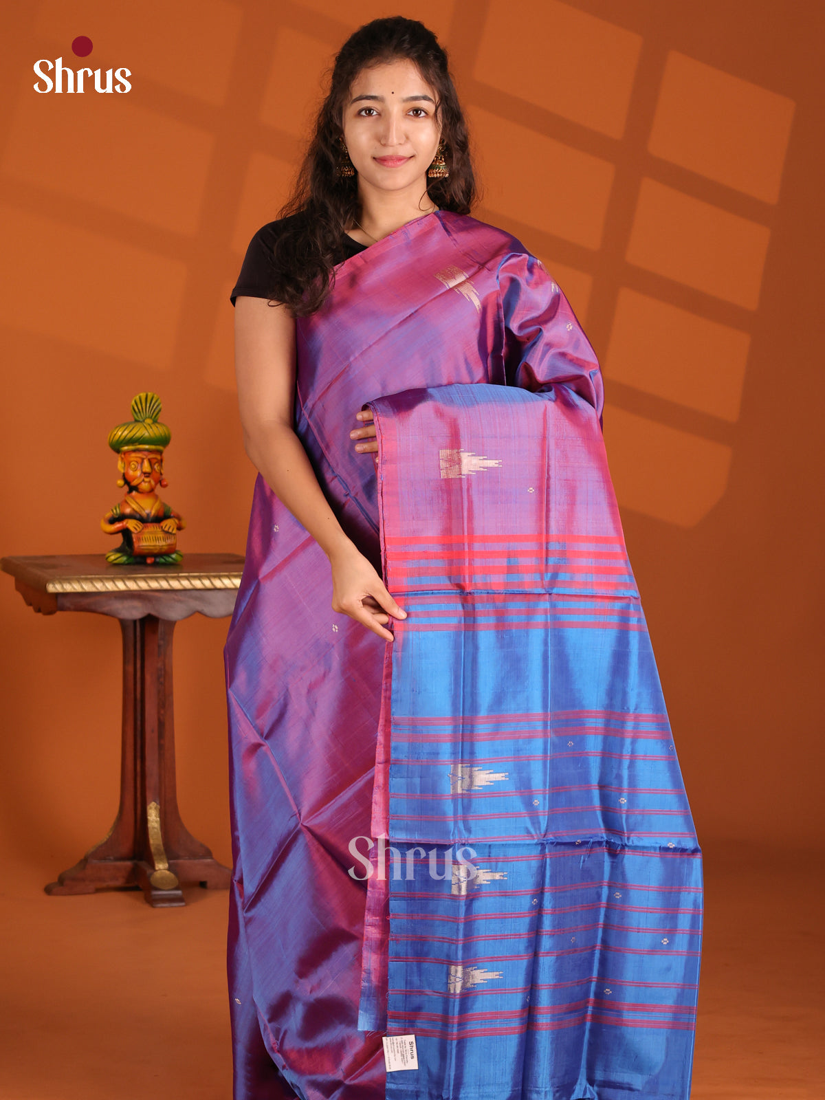 Double Shaded Purple & Blue- Banana Pith Saree - Shop on Shrus.com