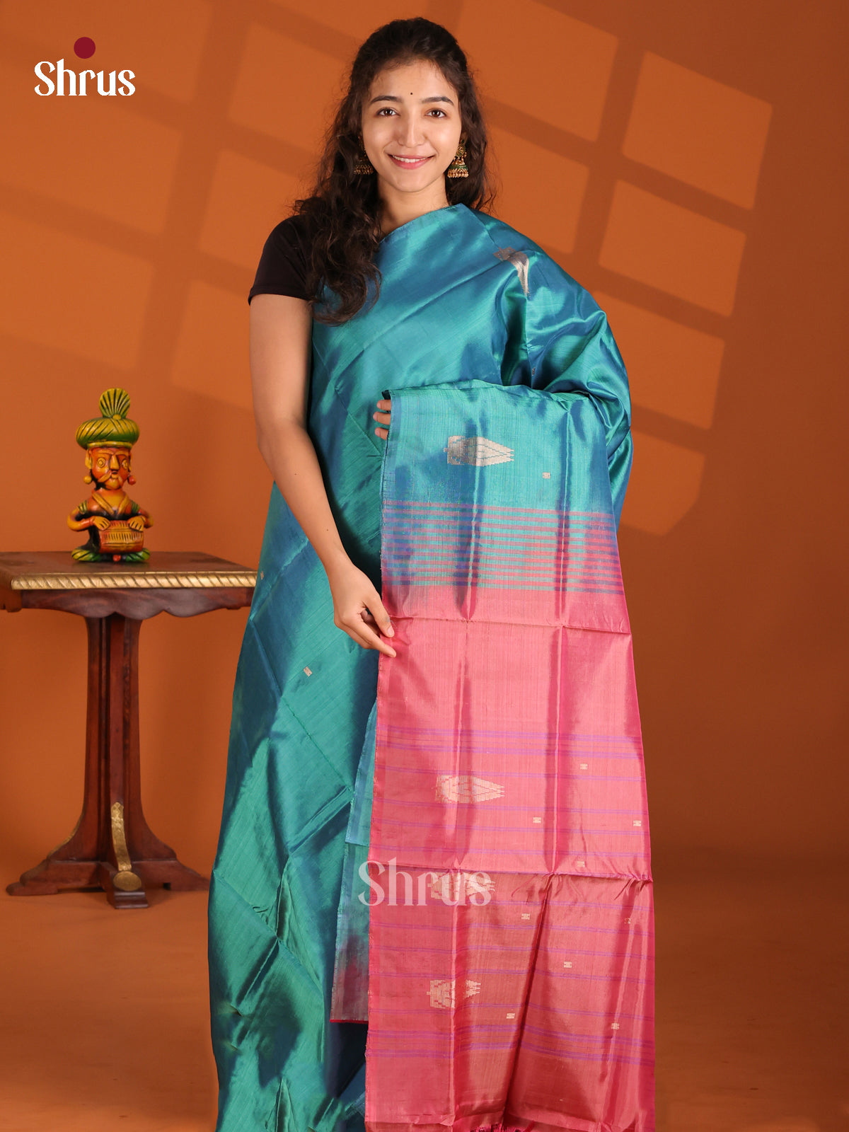 Blue & Orange- Banana Pith Saree