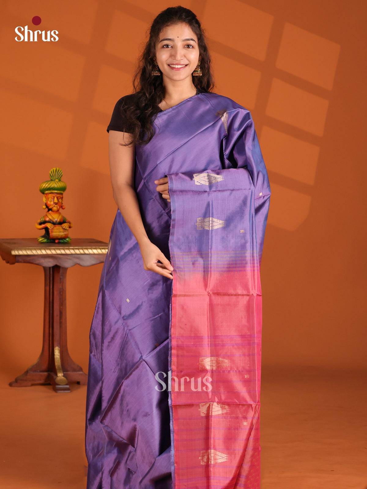 Purple & Brick Orange - Banana Pith Saree - Shop on Shrus.com