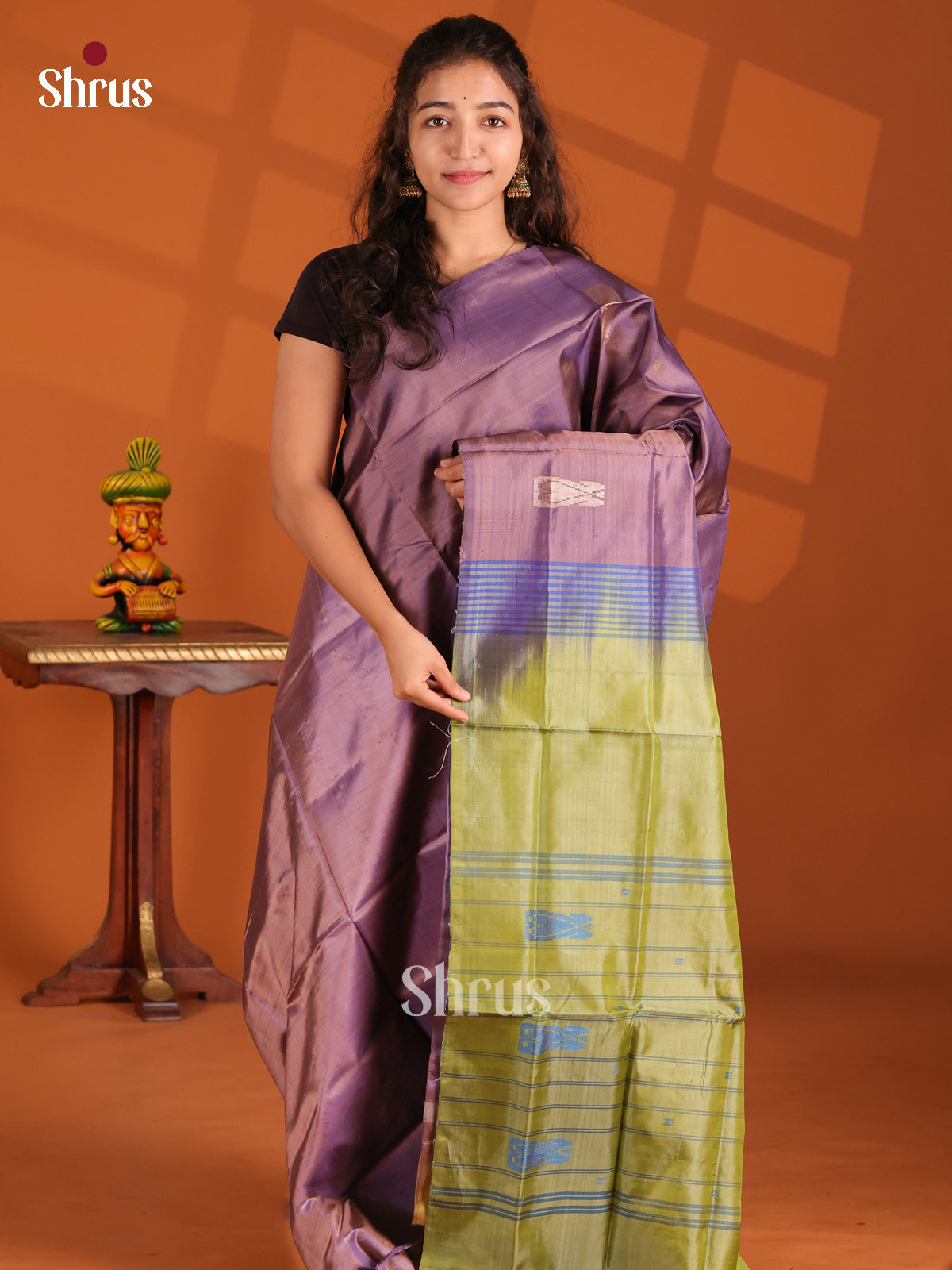 Double Shaded Purple & Green- Banana Pith Saree - Shop on Shrus.com