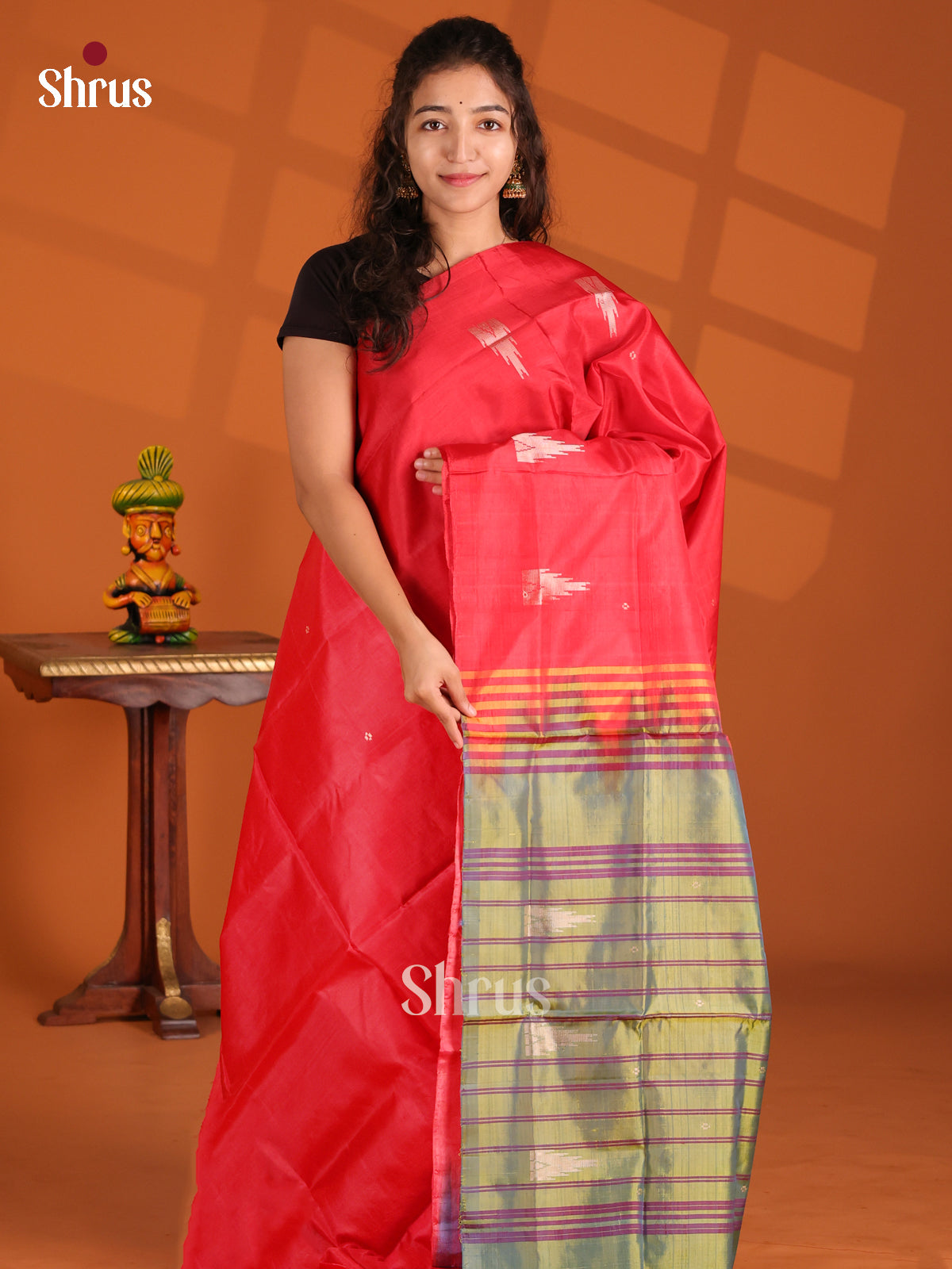 Red & Green- Banana Pith Saree - Shop on Shrus.com