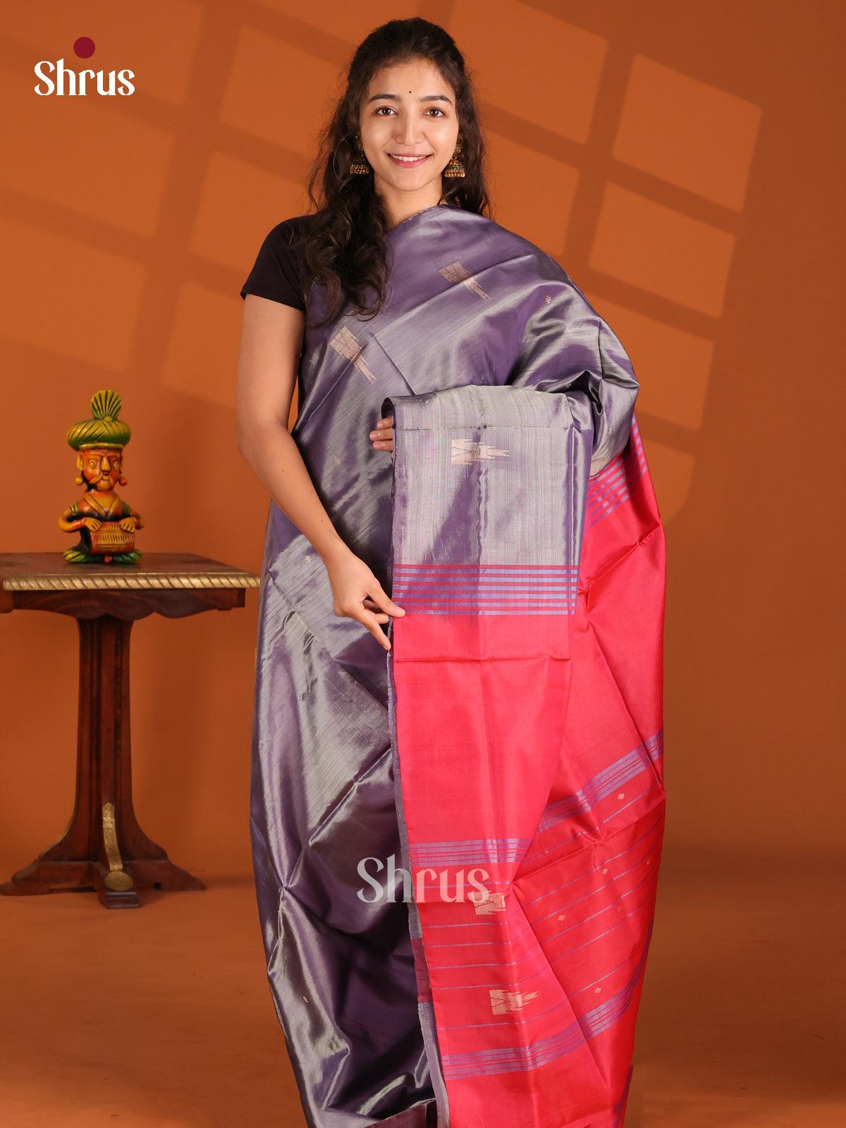 Purple & Pink- Banana Pith Saree - Shop on Shrus.com