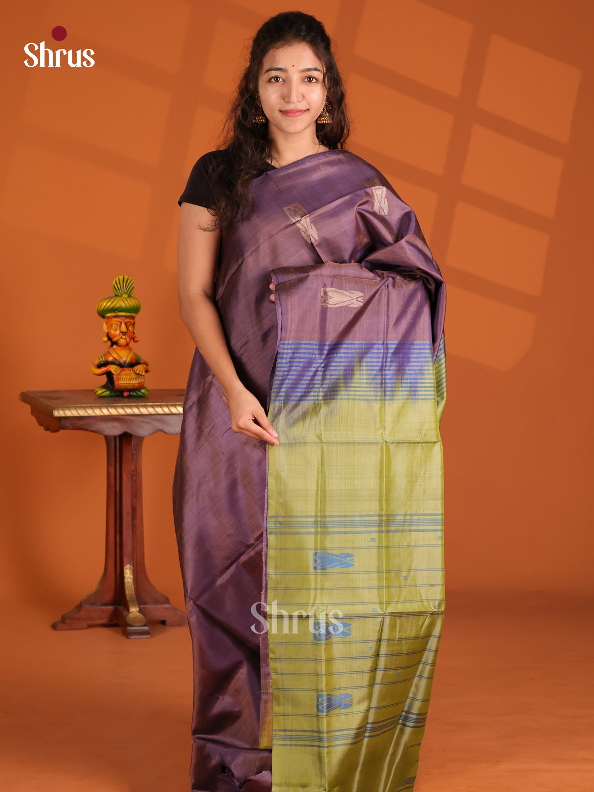 Purple & Green - Banana Pith Saree - Shop on Shrus.com