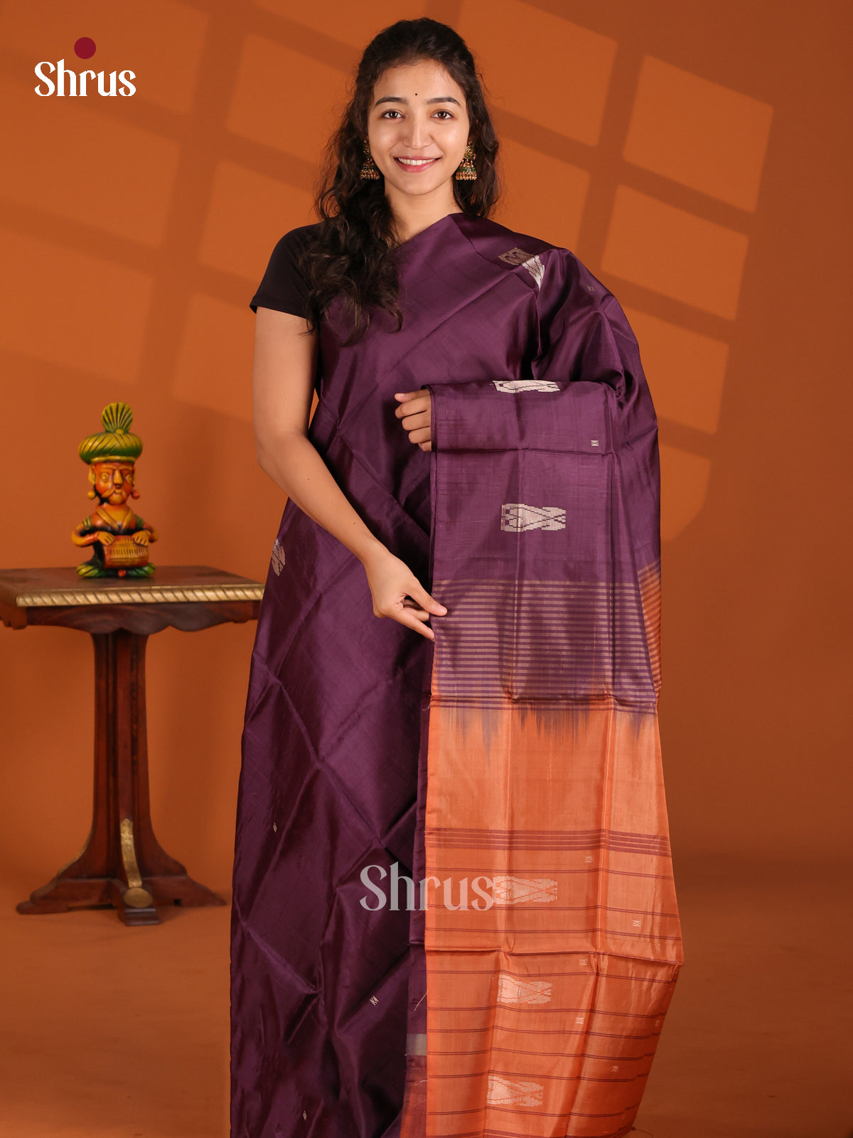 Jamun & Brown- Banana Pith Saree - Shop on Shrus.com
